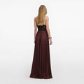 Brown Satin Lace Insert Maxi Dress