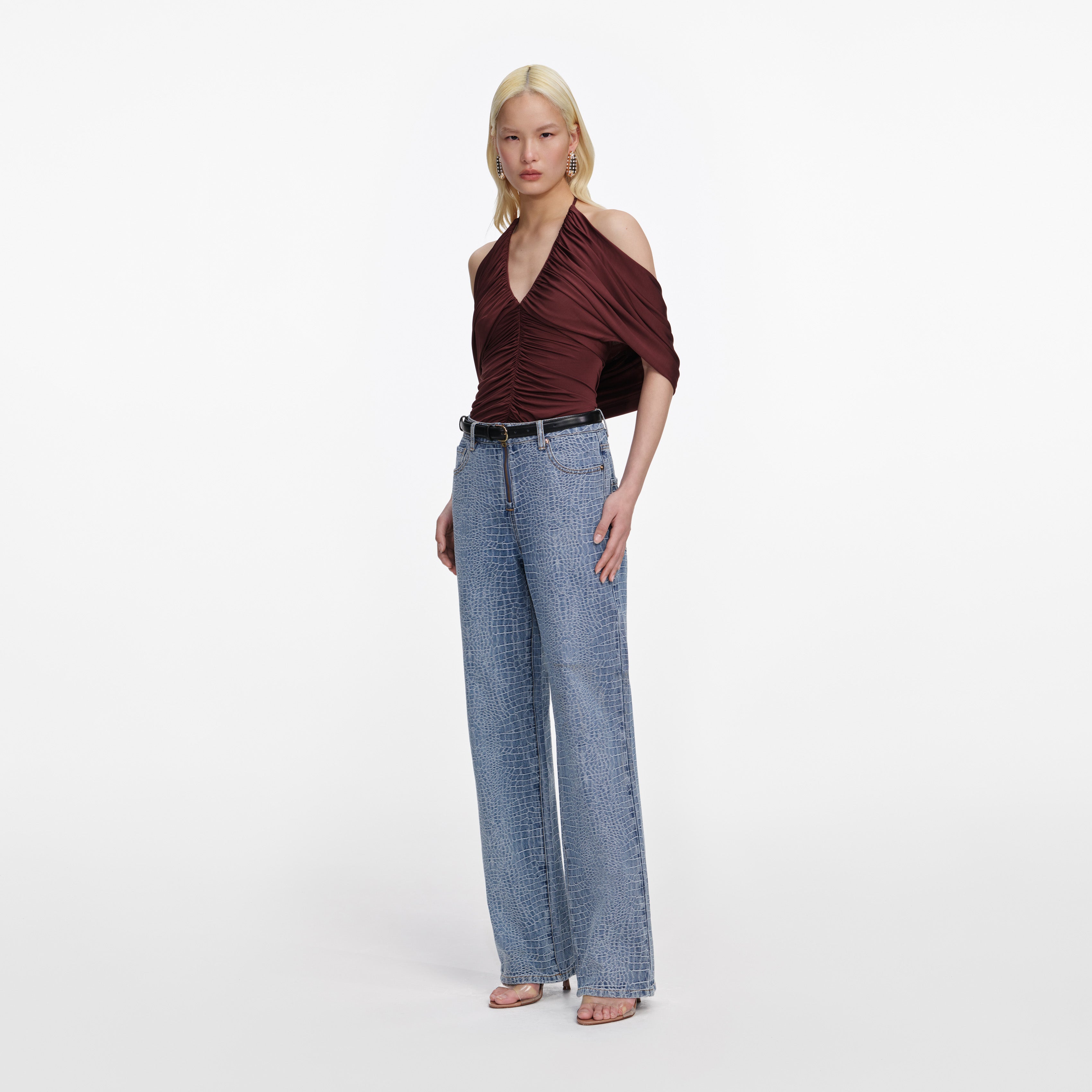 Brown Jersey Drape Top