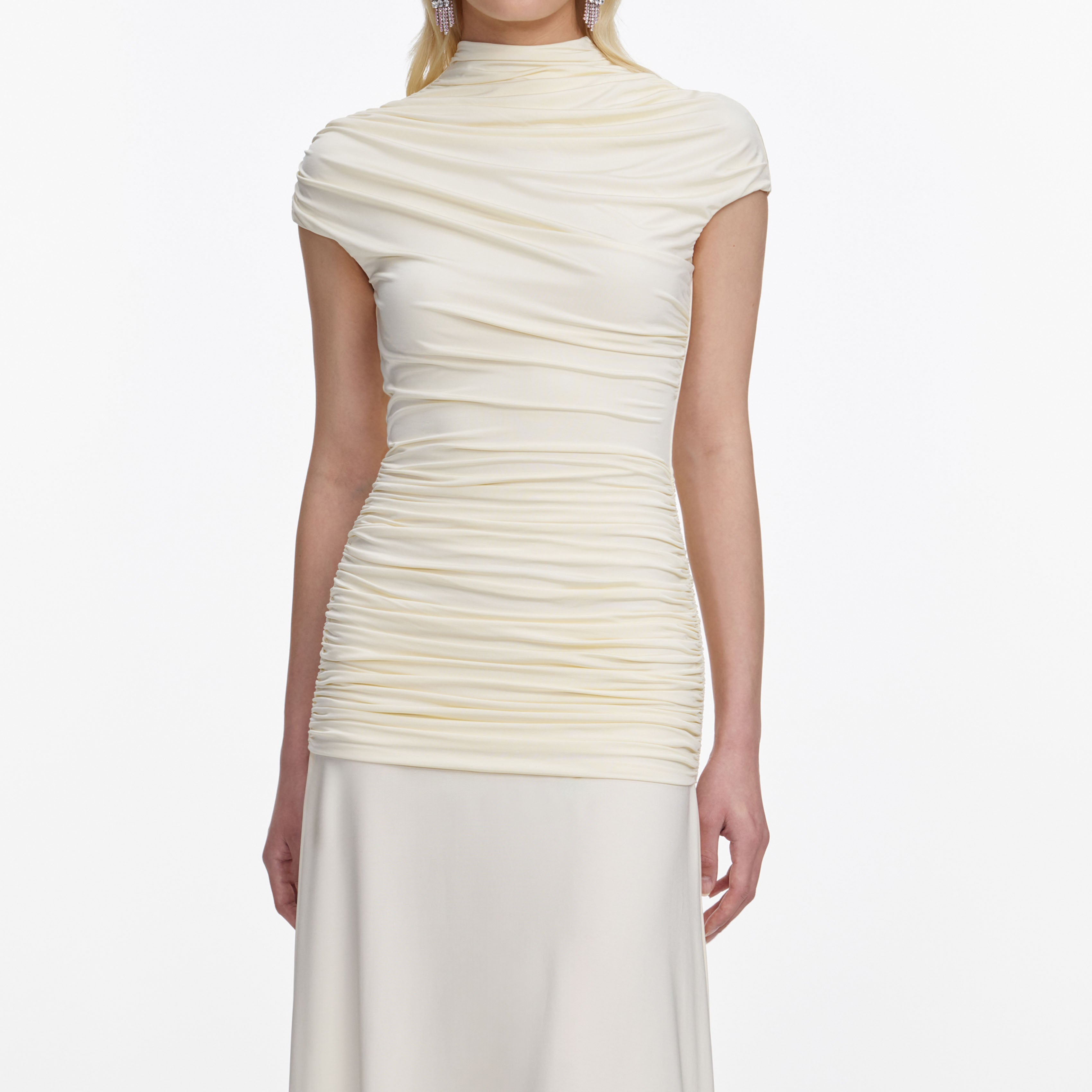 Yellow Jersey Draped Maxi Dress