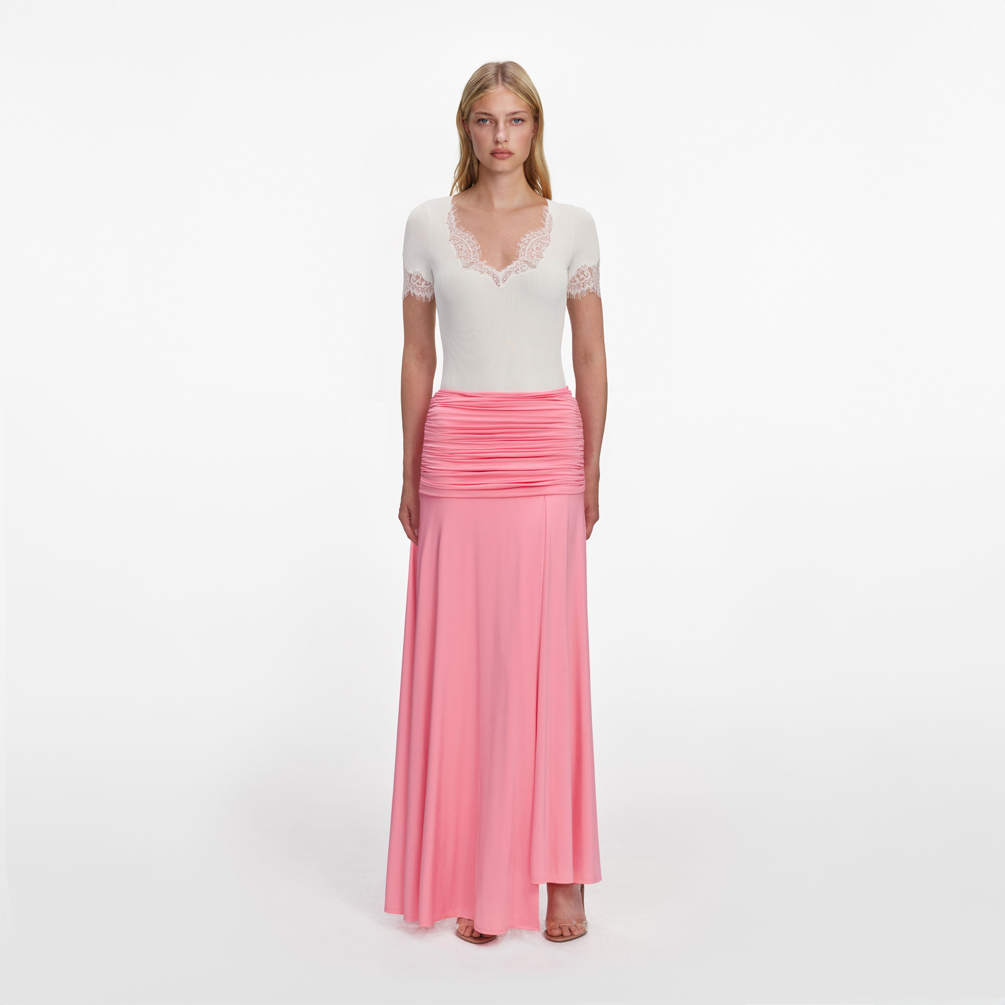 Pink Jersey Gathered Maxi Skirt