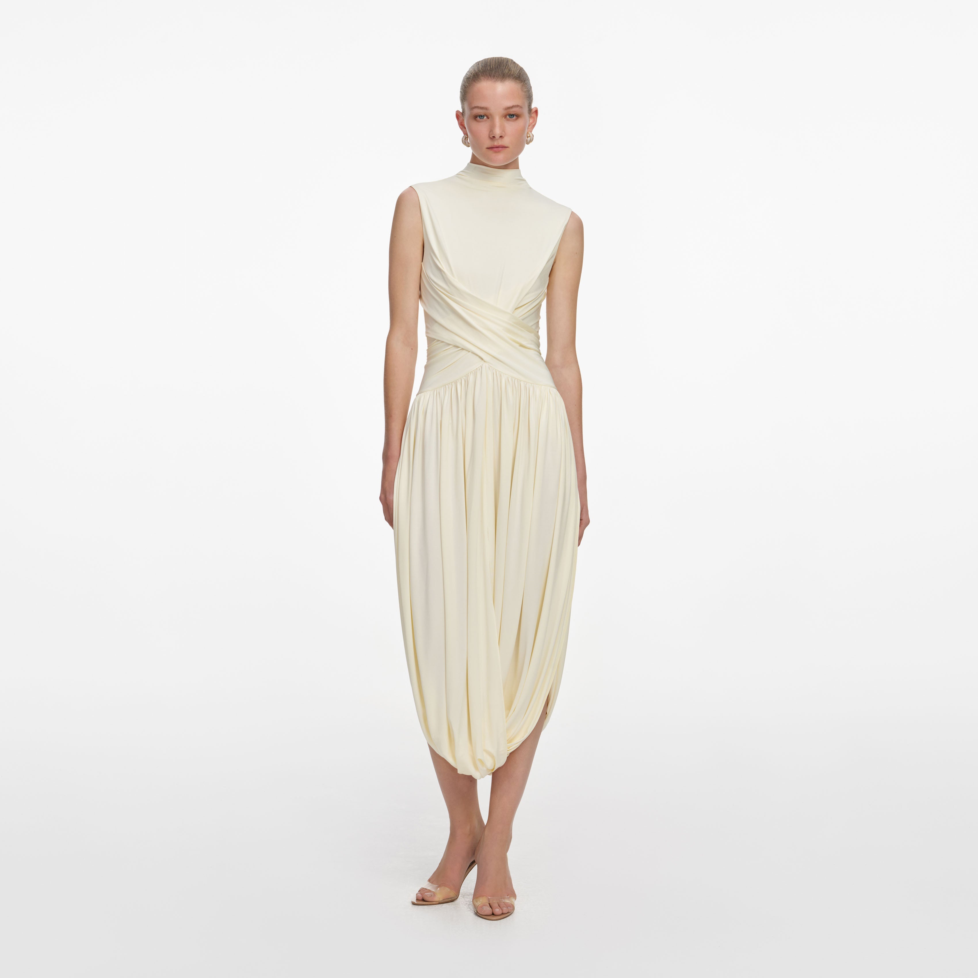 Yellow Jersey Wrap Midi Dress – self-portrait-EU