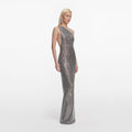 Grey Rhinestone One Shoulder Maxi Dress