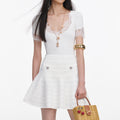 White Pointelle Knit Mini Skirt