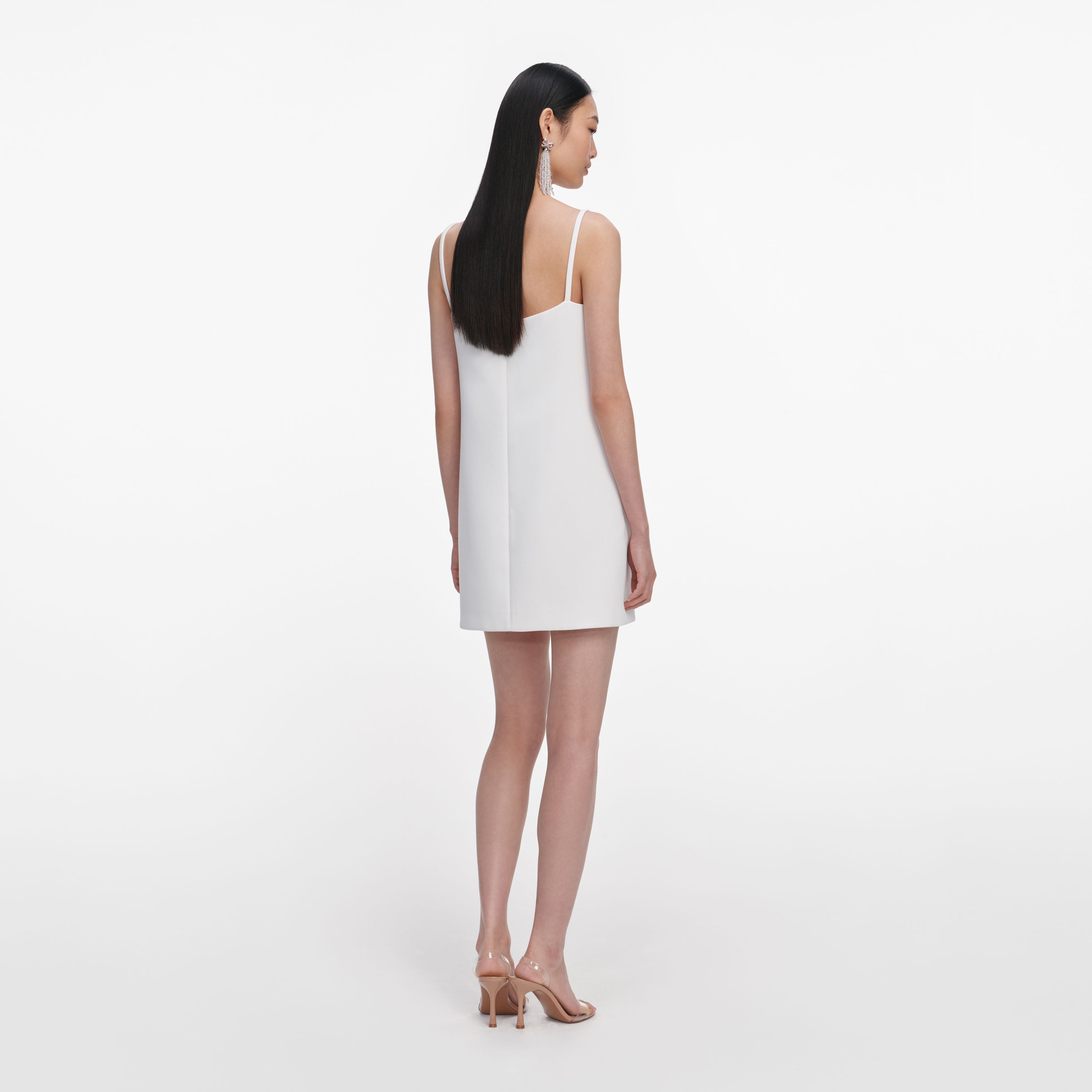 White Crepe 3D Sequin Flower Mini Dress