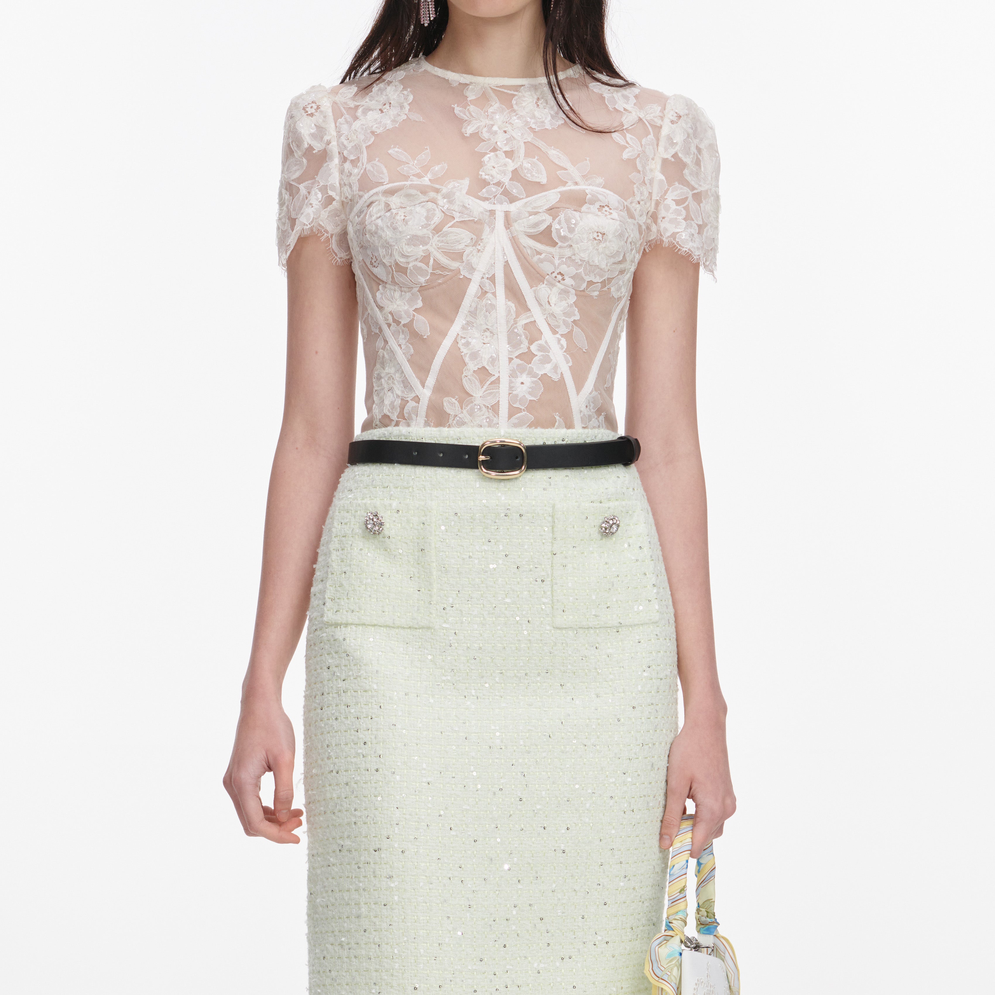 White Sequin Lace Top