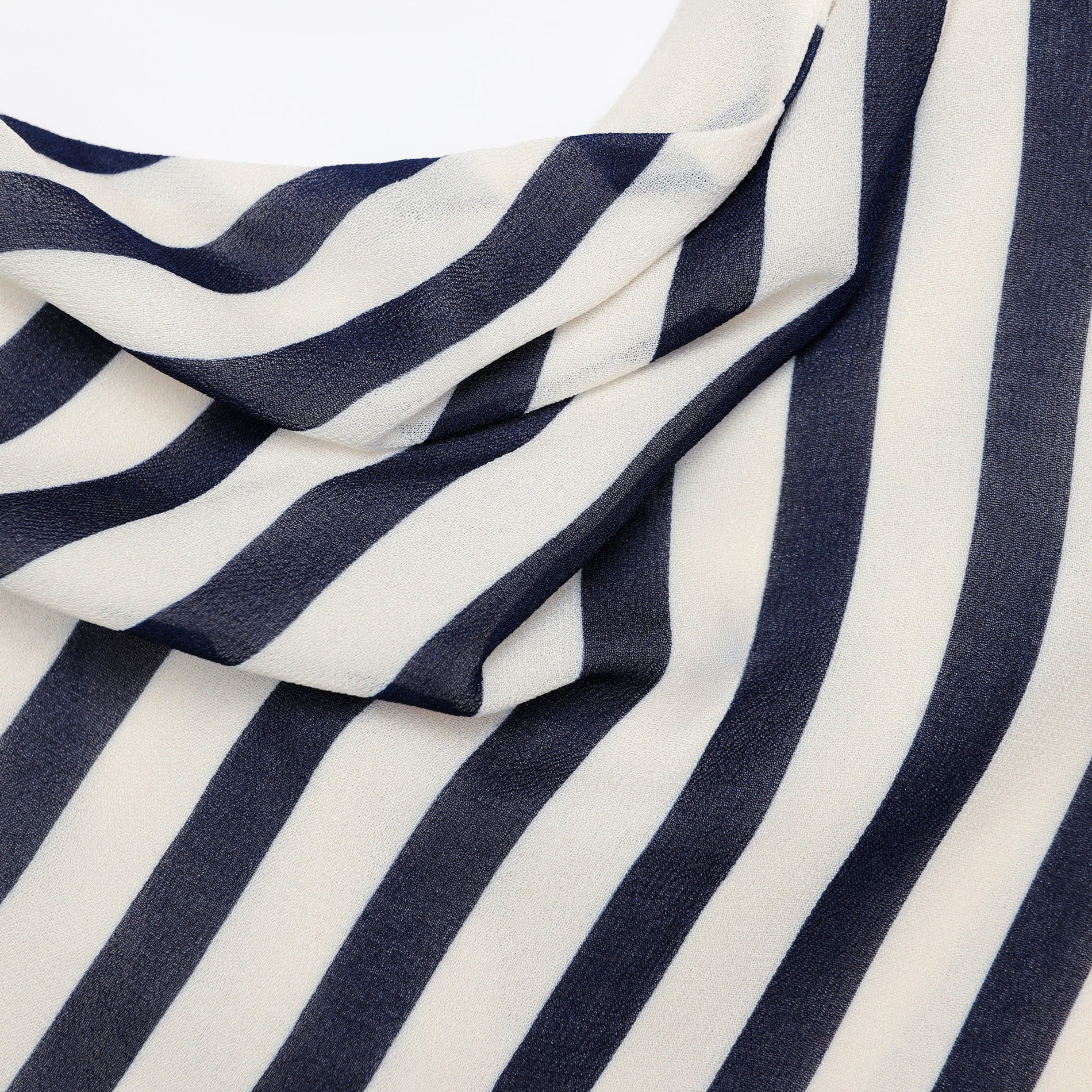 A close up of the fabric for the Navy Stripe Georgette Top
