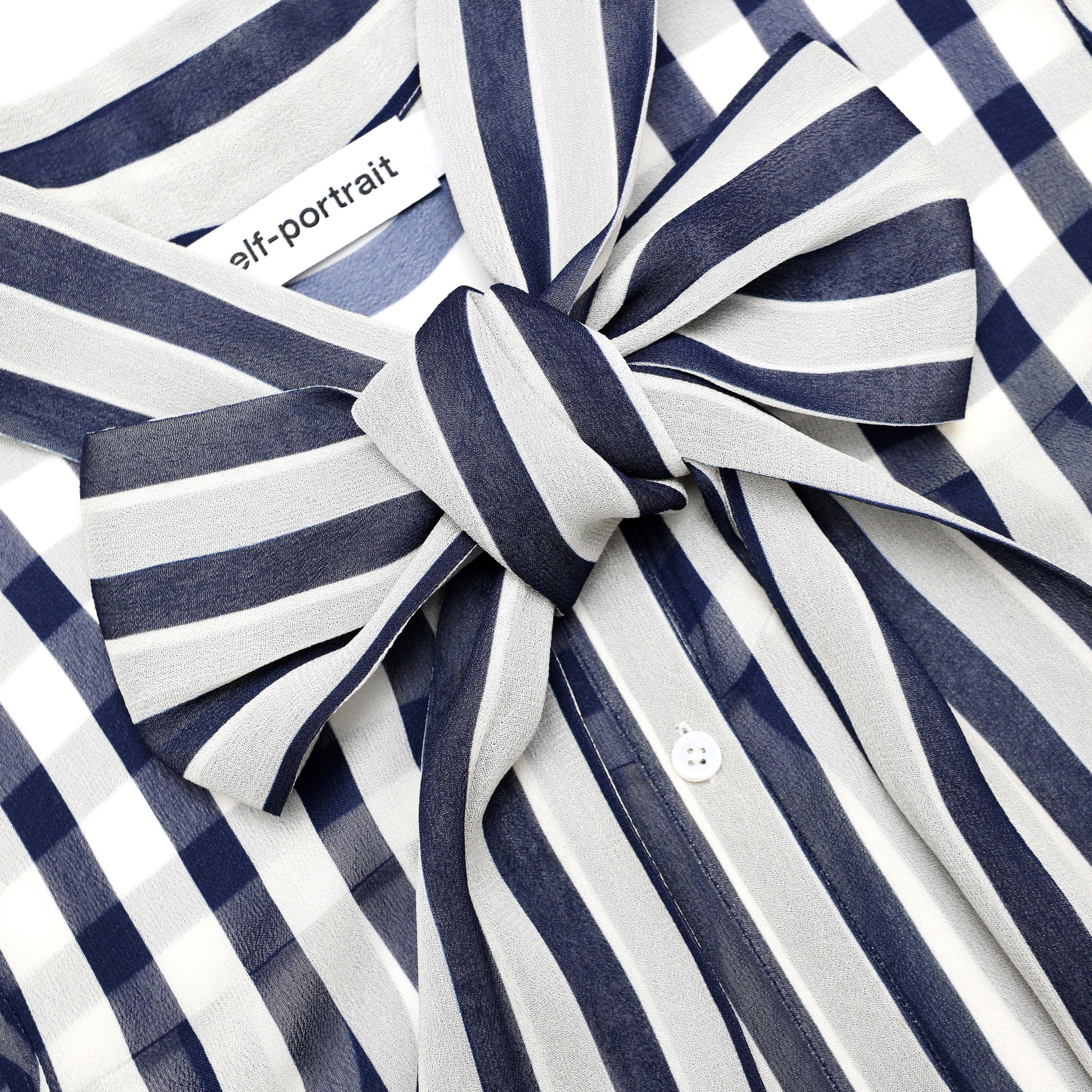 Navy Stripe Tie Neck Blouse