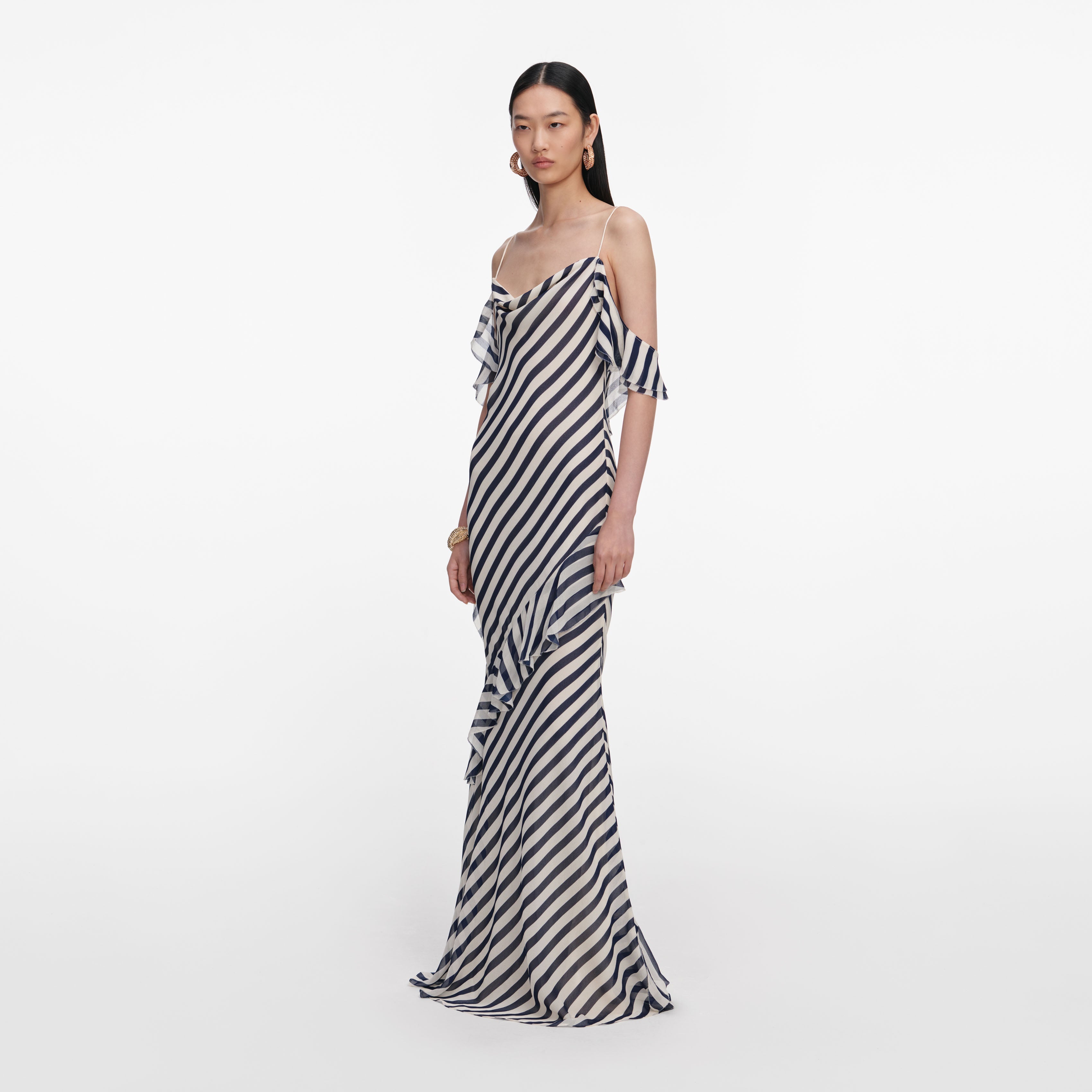 Navy Stripe Georgette Maxi Dress