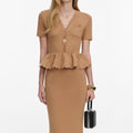 Camel Knit Peplum Midi Dress