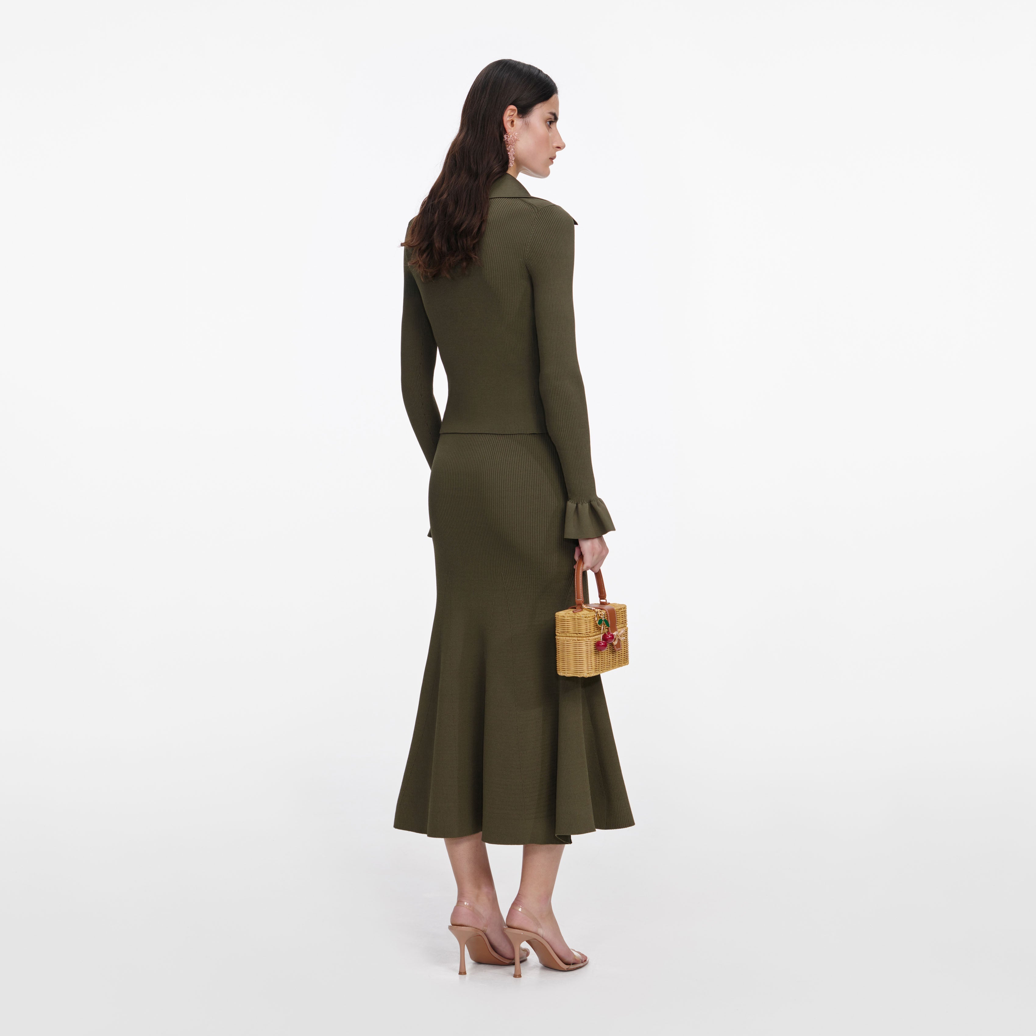 Khaki Knit Midi Skirt