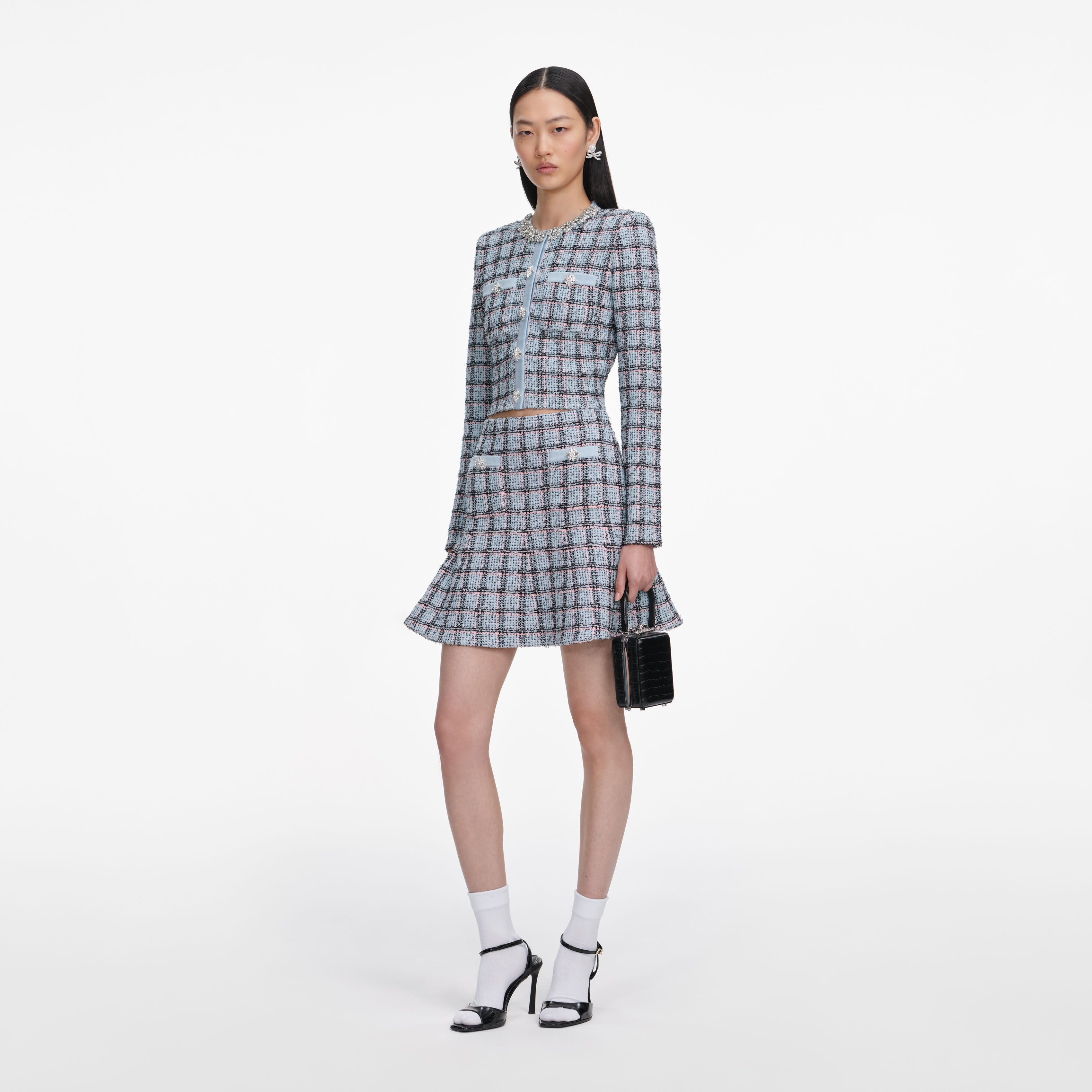 Blue Check Knit Mini Dress – self-portrait-EU