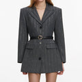 Grey Rhinestone Pinstripe Blazer