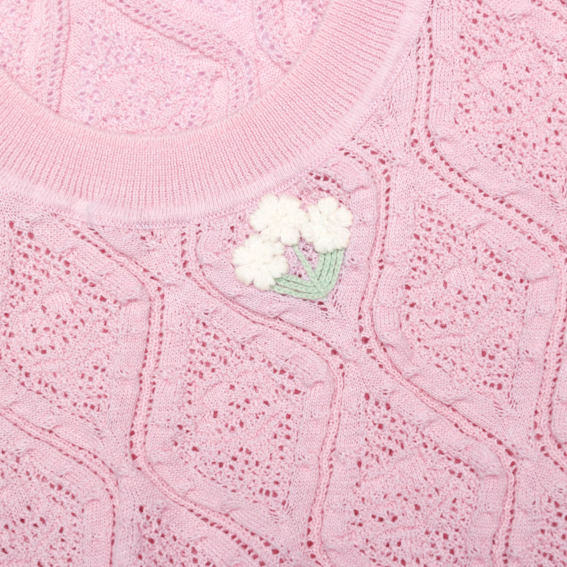 A close up of the fabric for the Pink Pointelle Knit Midi Dress