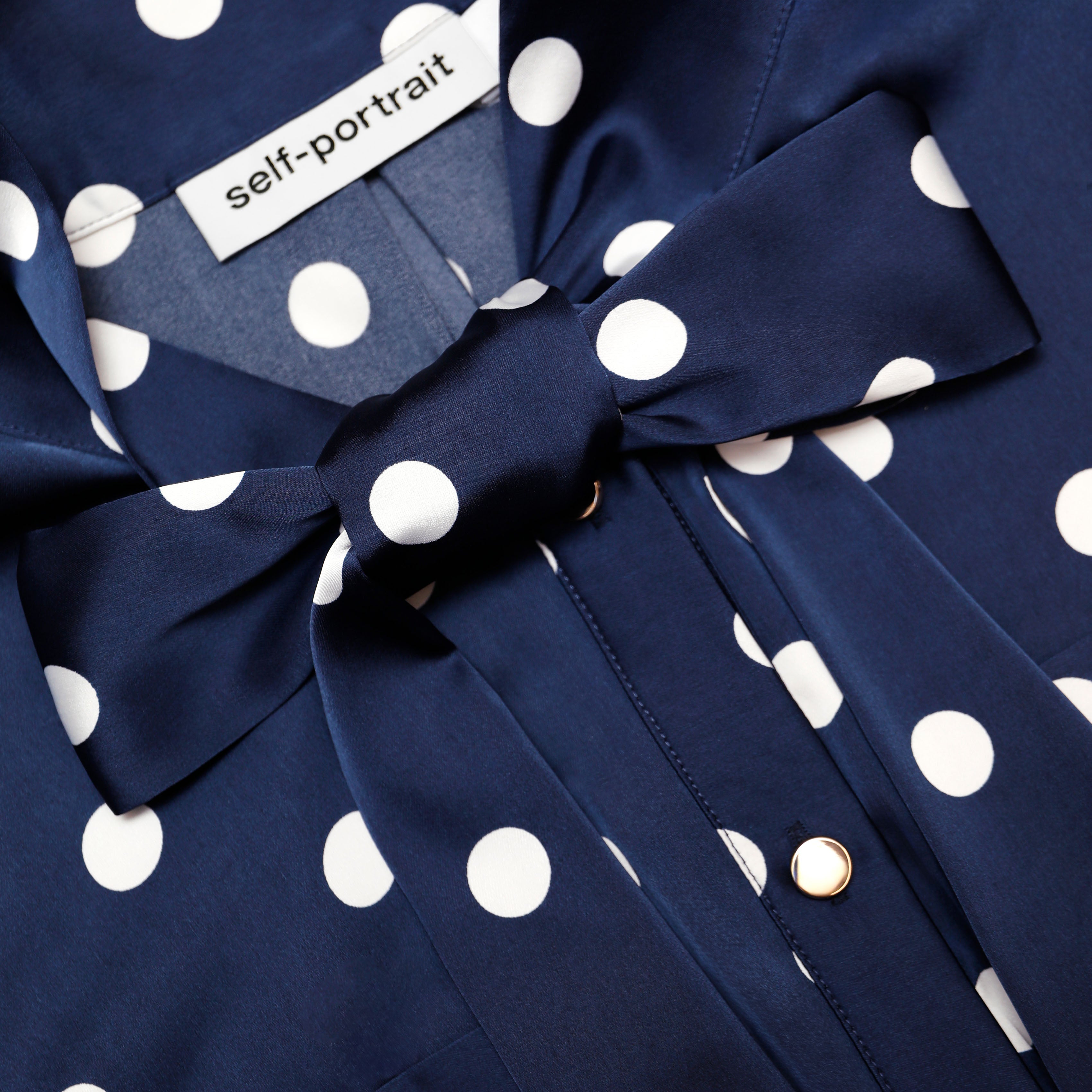 Navy Polka Dot Satin Midi Dress