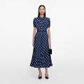 Navy Polka Dot Satin Midi Dress