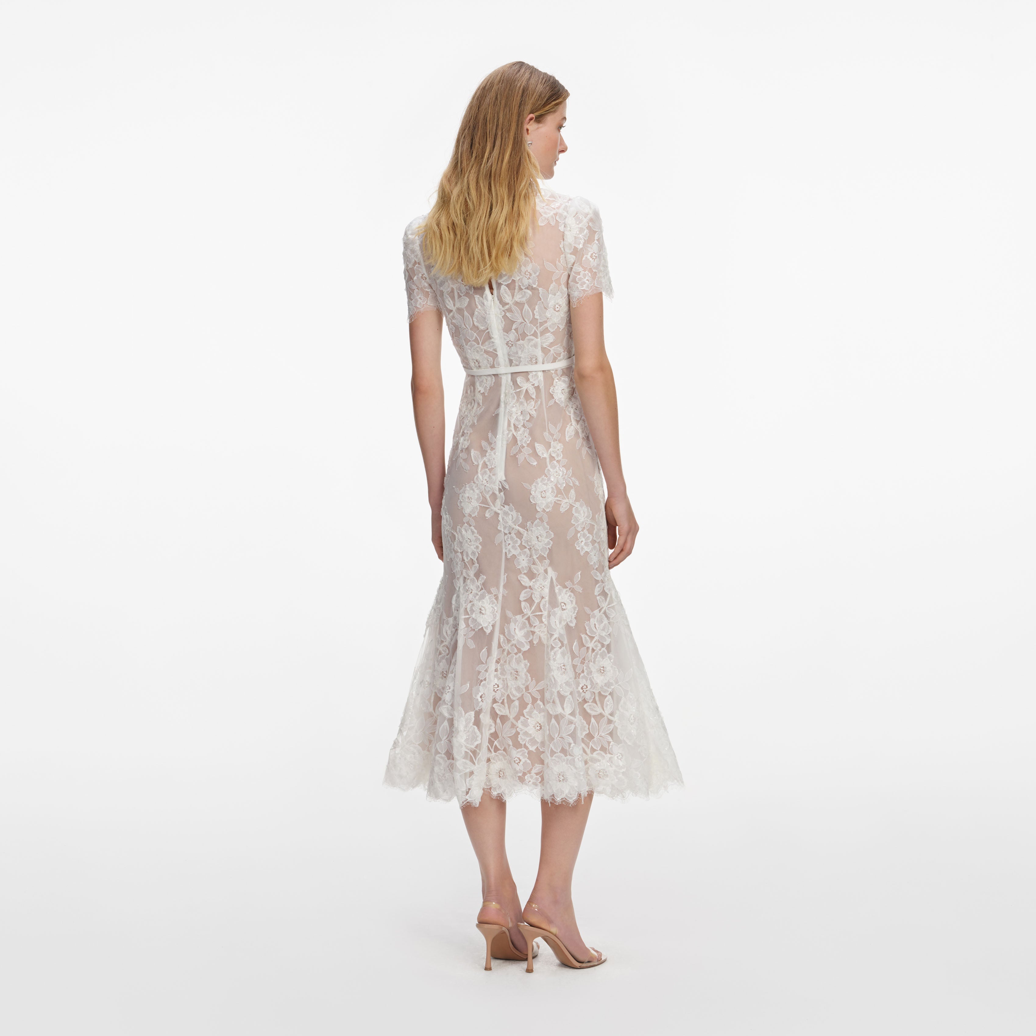 White Flower Lace Midi Dress – self-portrait-EU