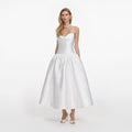 White Taffeta Strapless Midi Dress
