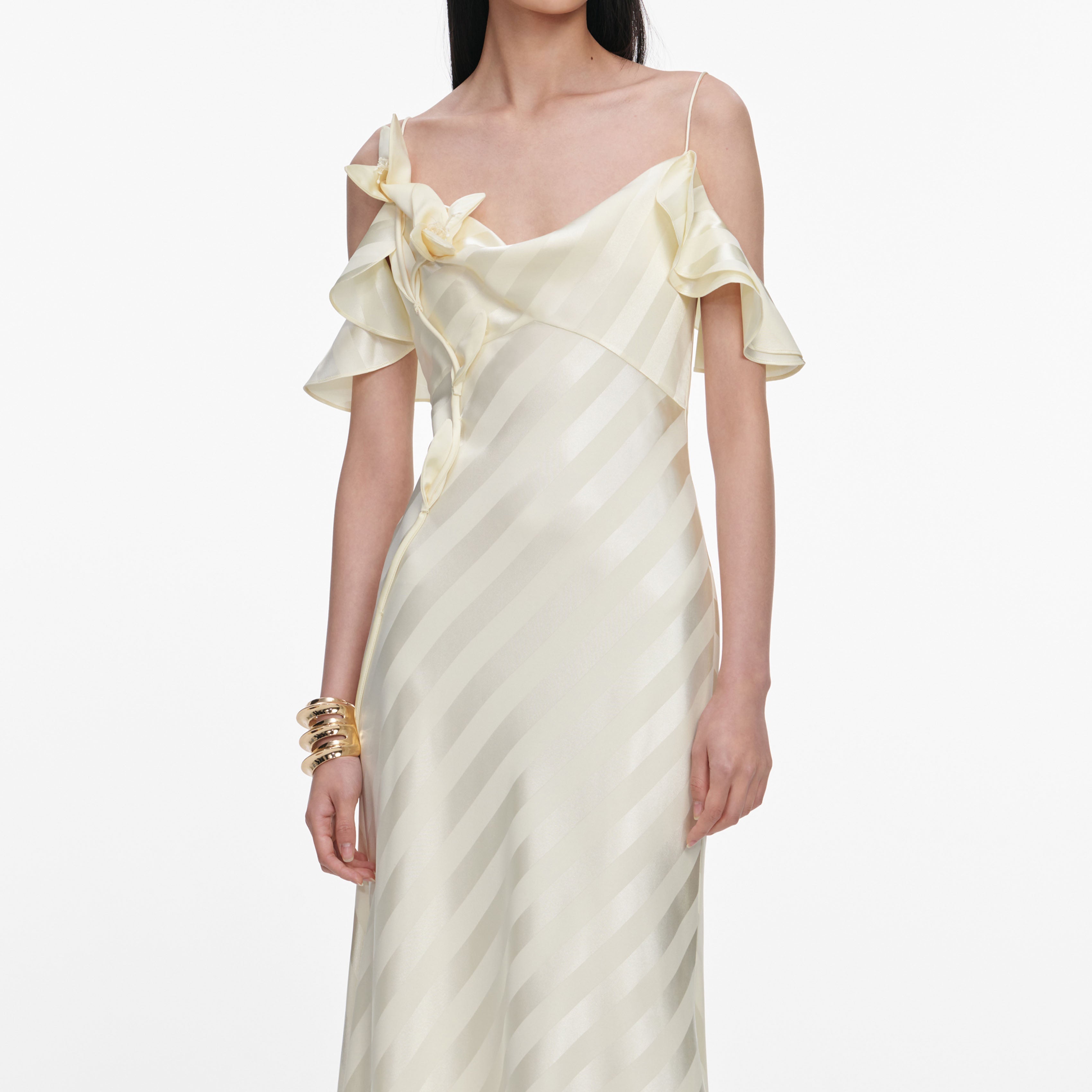 Yellow Satin Striped Maxi Dress