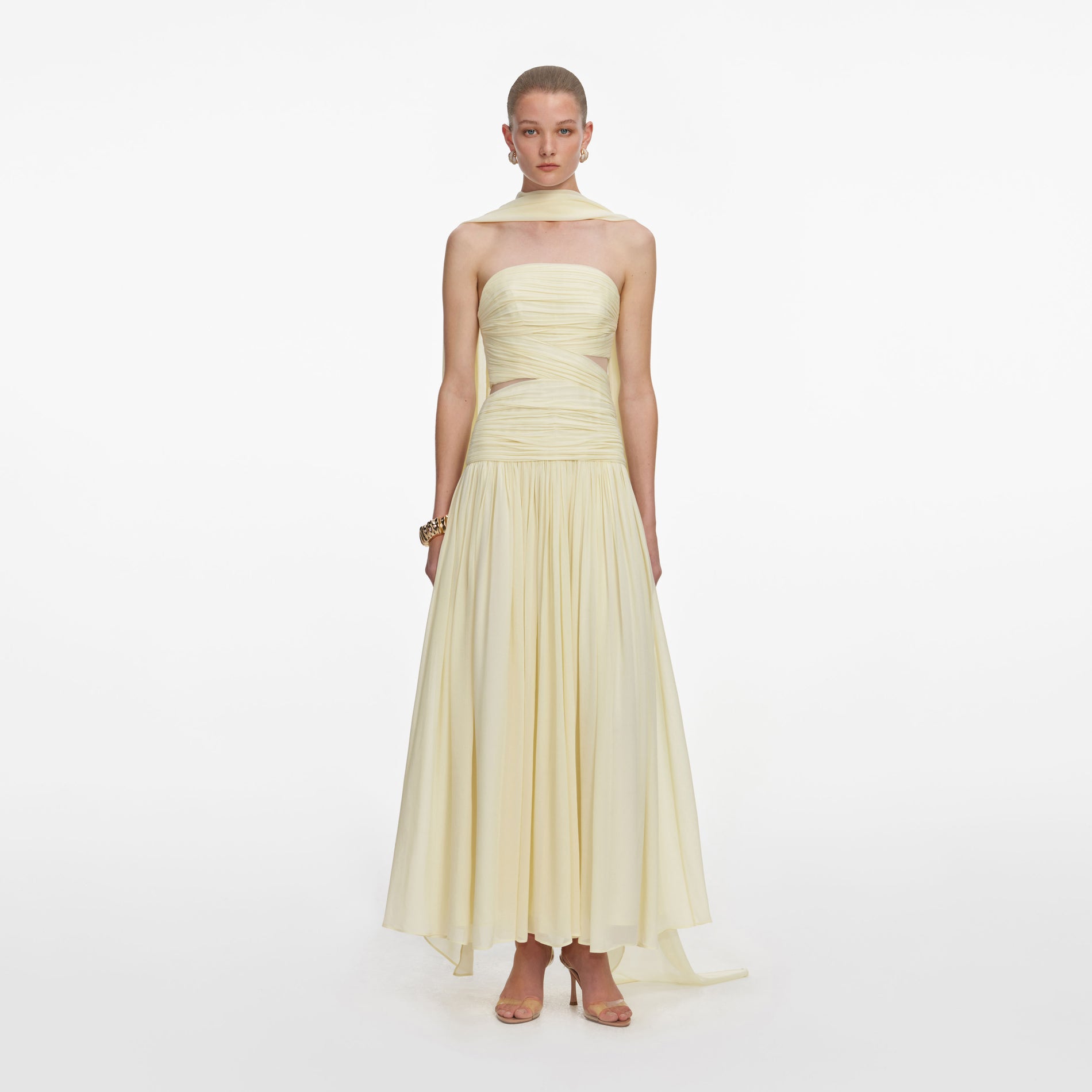 Yellow Georgette Scarf Midi Dress