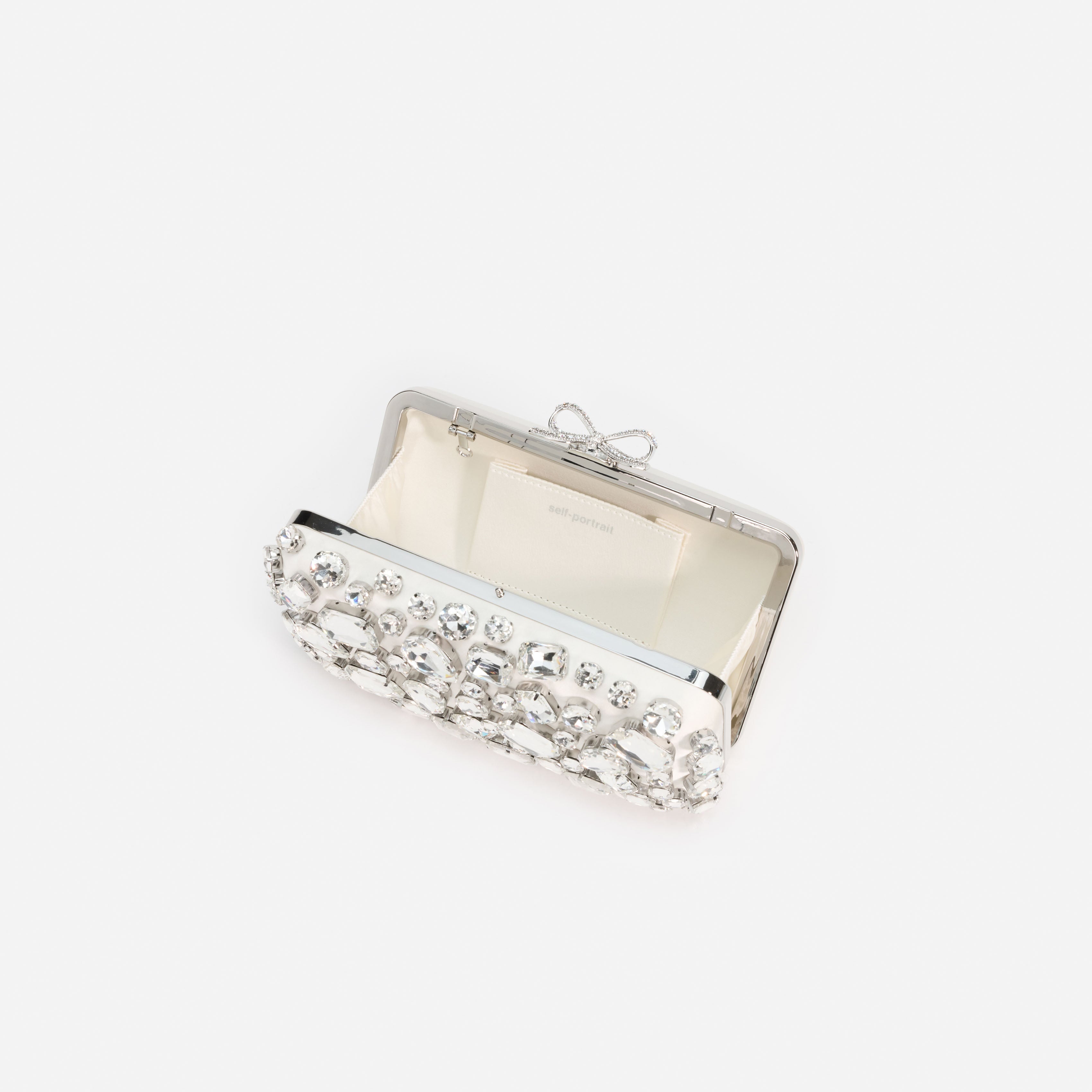 Cream Satin Crystal Clutch Bag