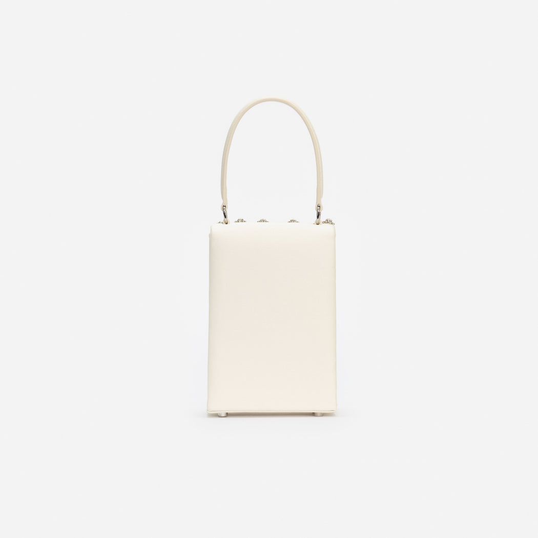 Cream Satin Crystal Mini Bow Bag