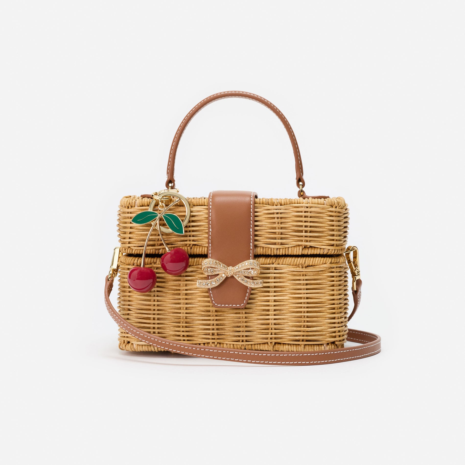 Rattan Cherry Charm Mini Basket Bag