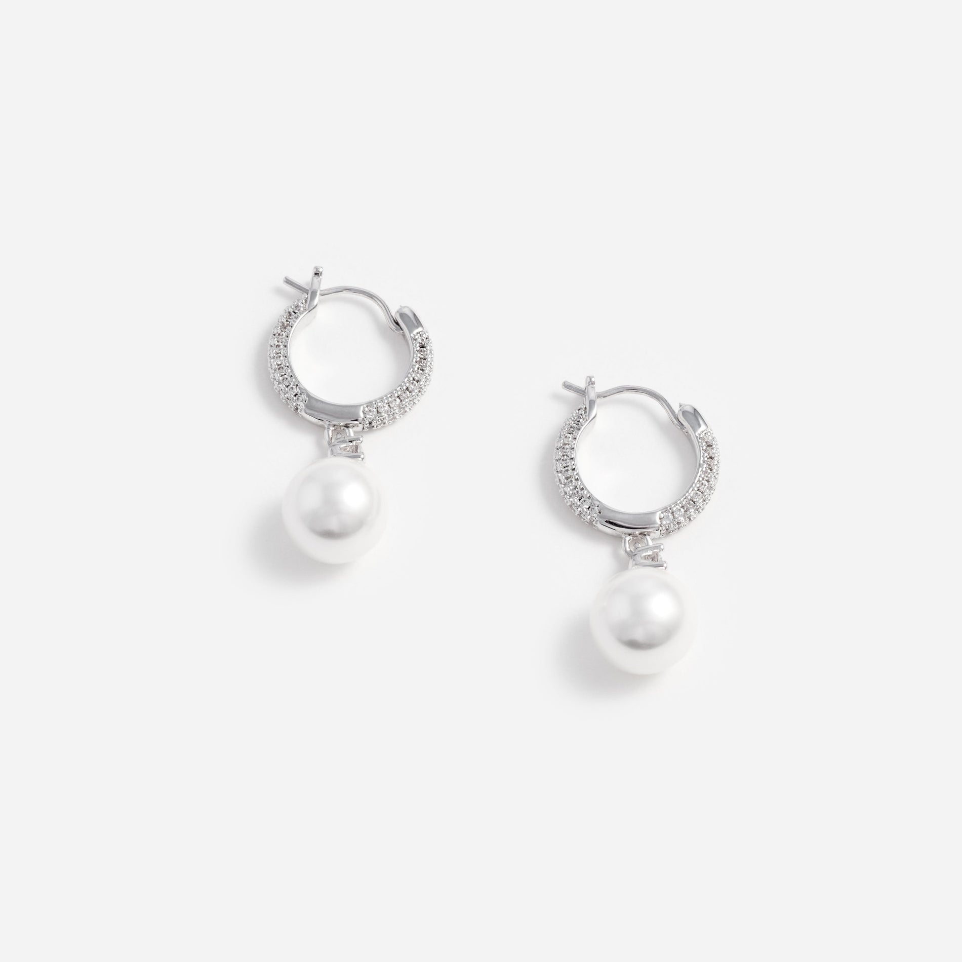 Crystal Pearl Drop Hoop Earrings