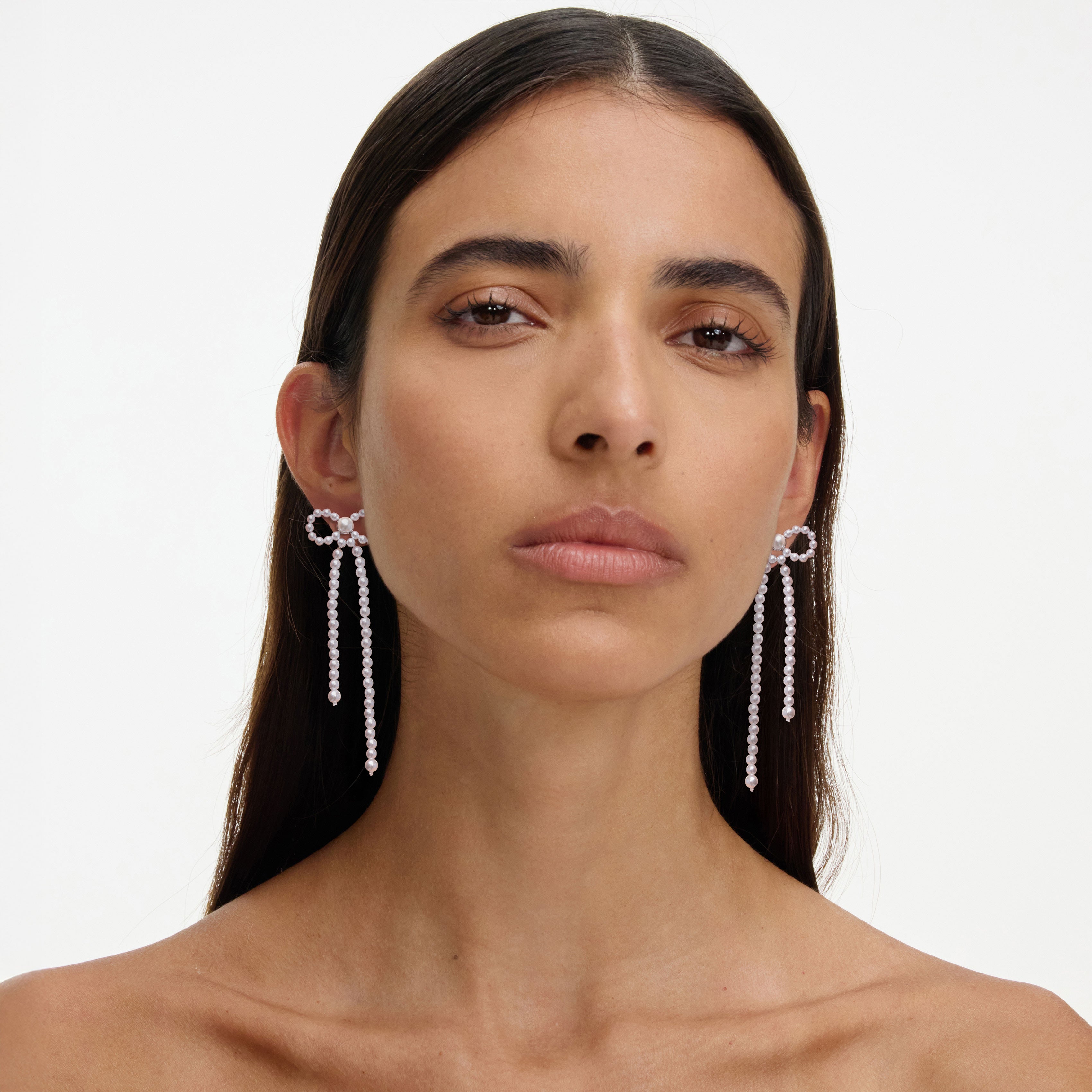 Pearl Bow Dangle Earrings