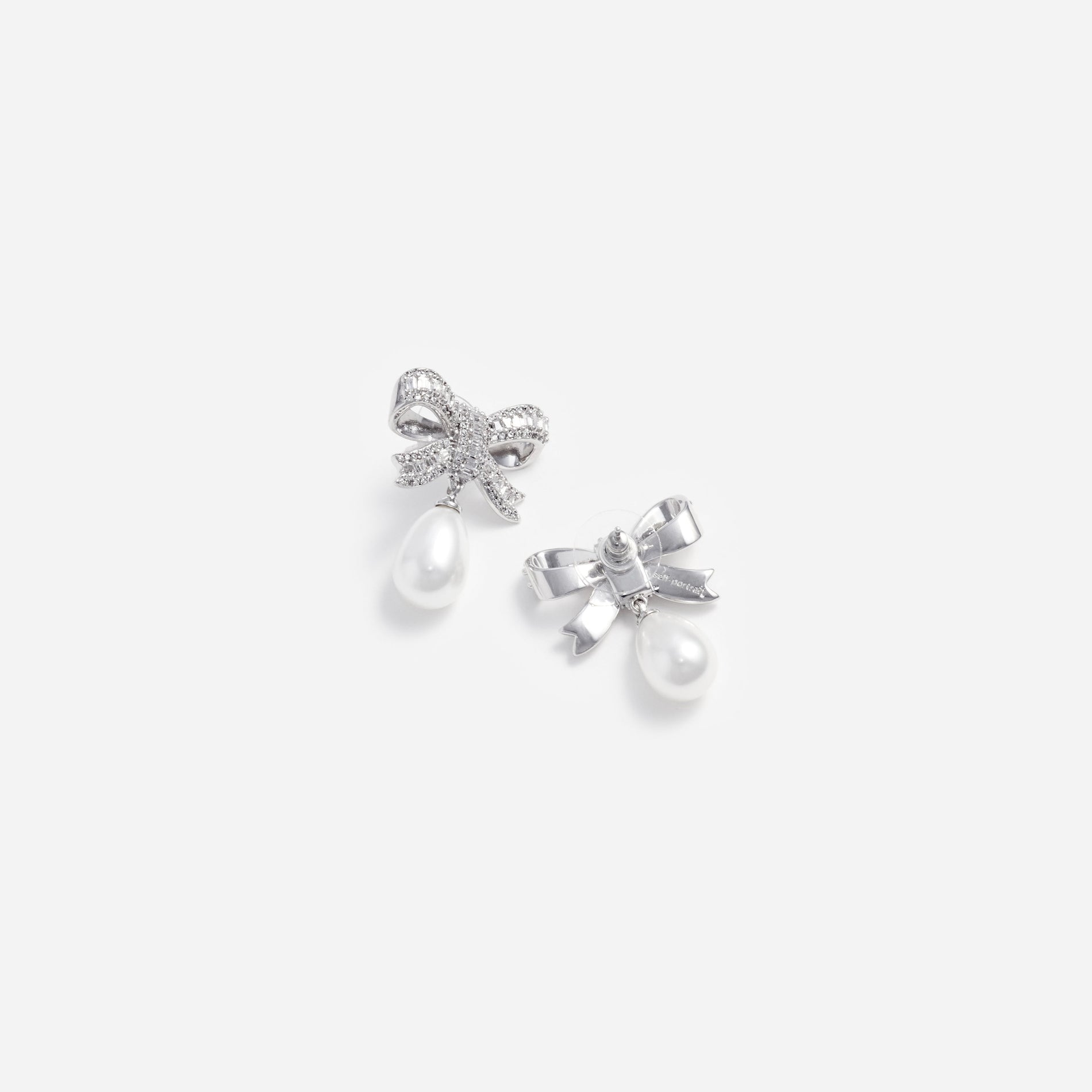 Crystal Bow Pearl Droplet Earrings
