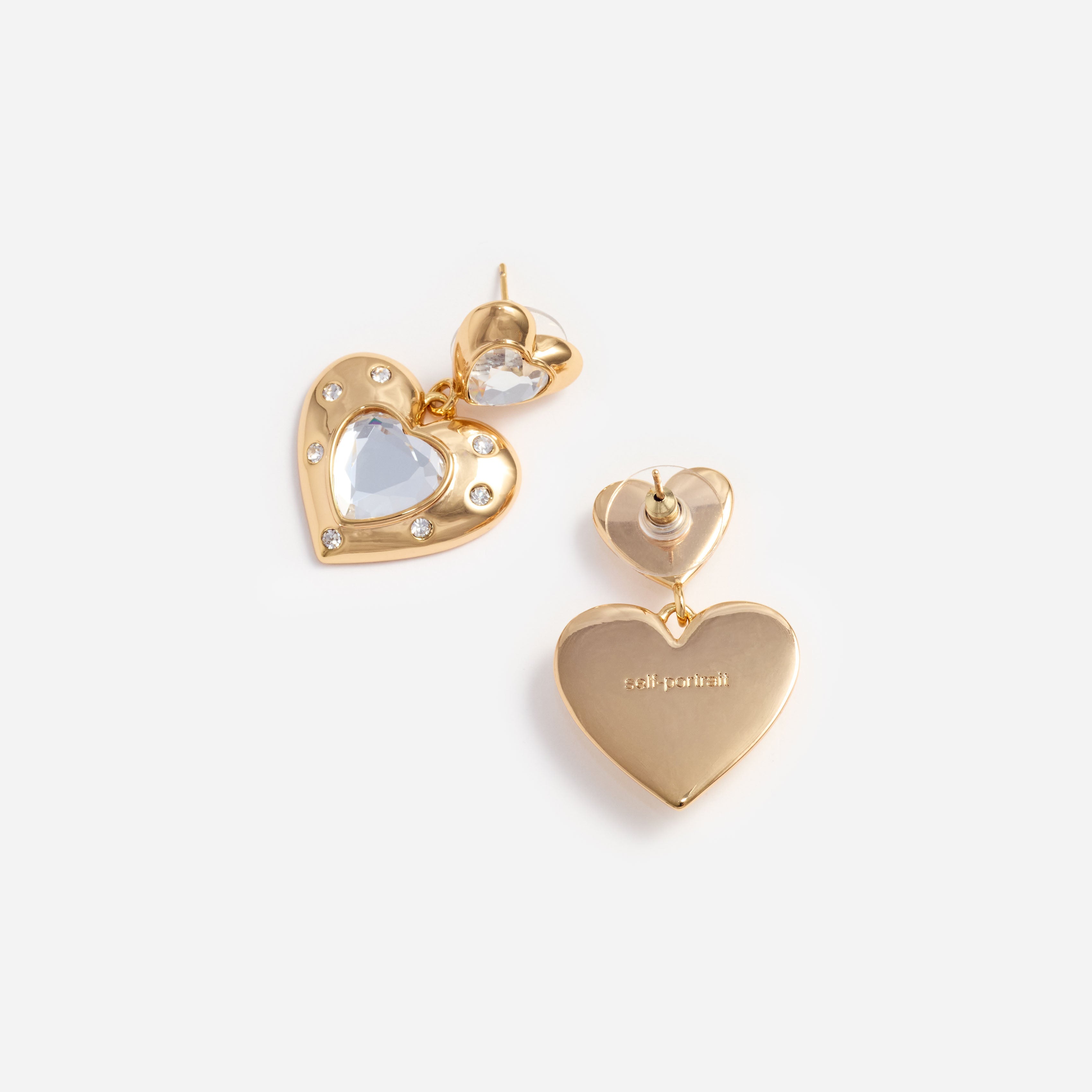 Gold Crystal Heart Tiered Earrings
