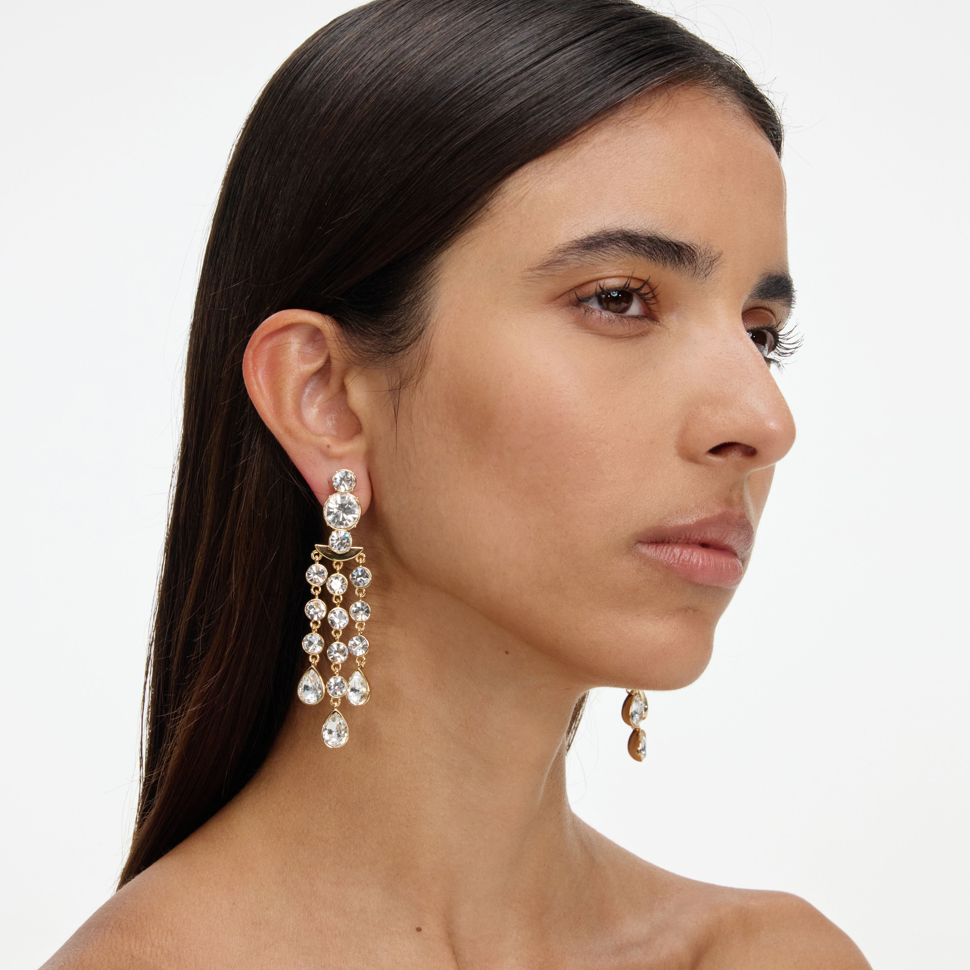 Gold Crystal Tiered Droplet Earrings