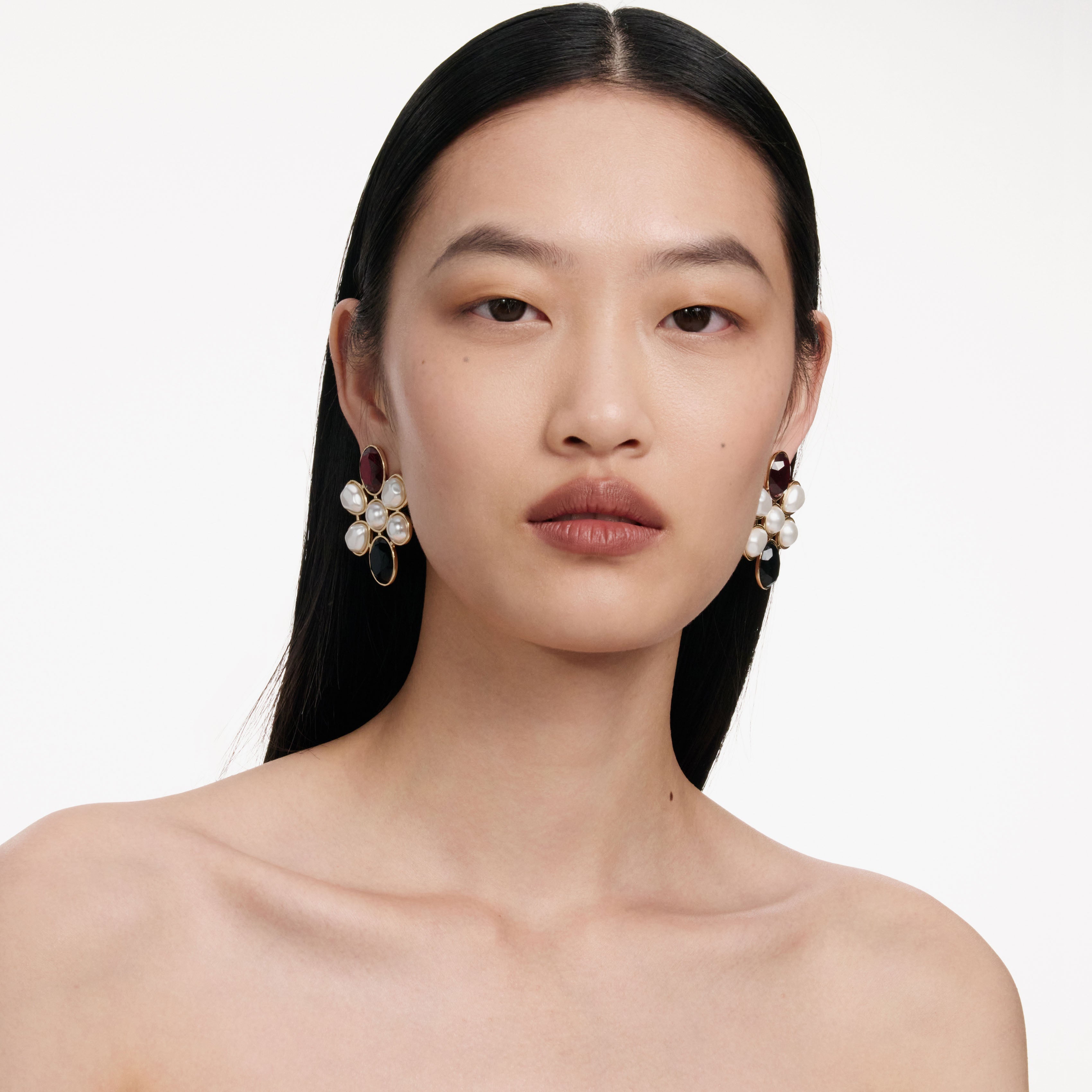 Pearl Crystal Cluster Earrings