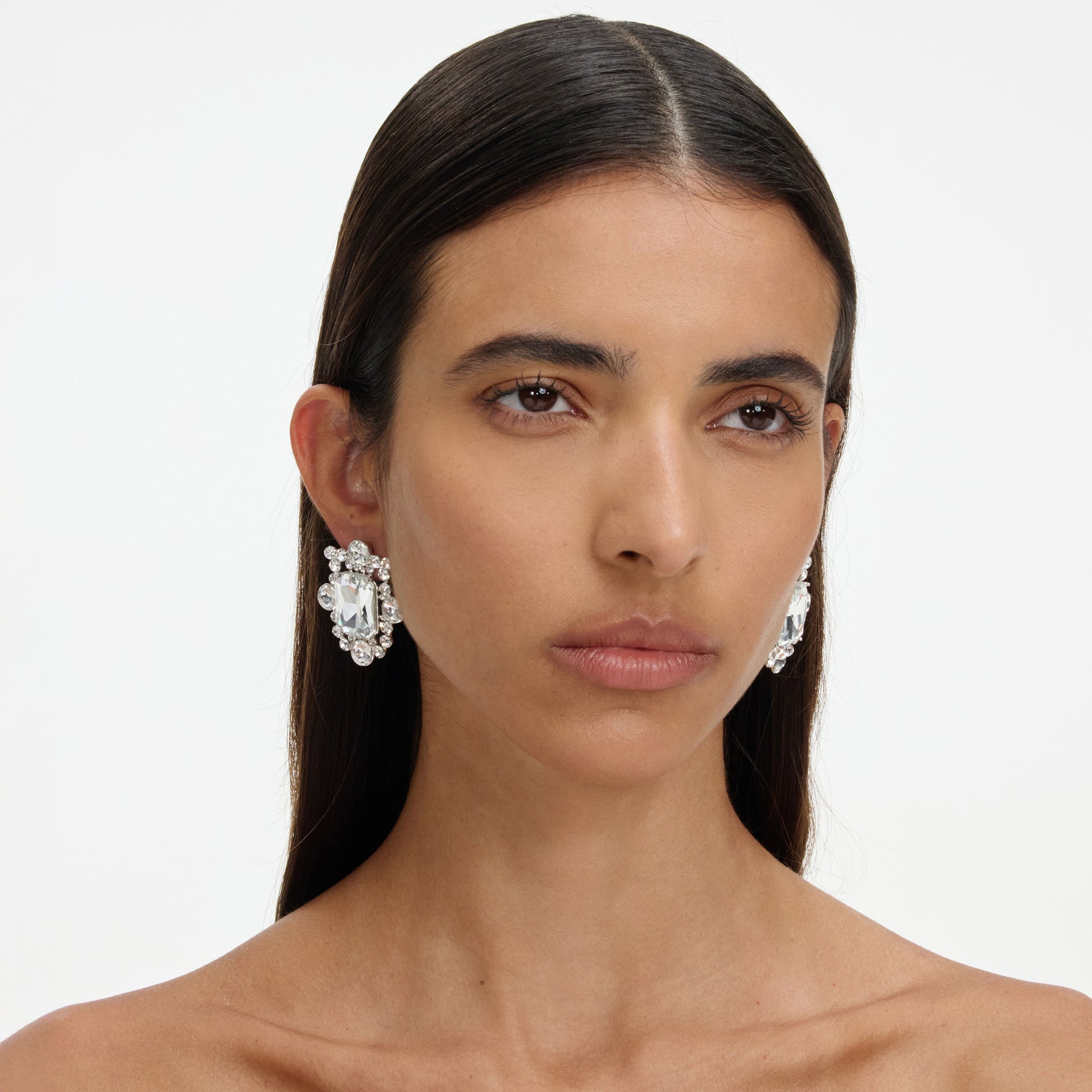 Silver Crystal Cluster Earrings