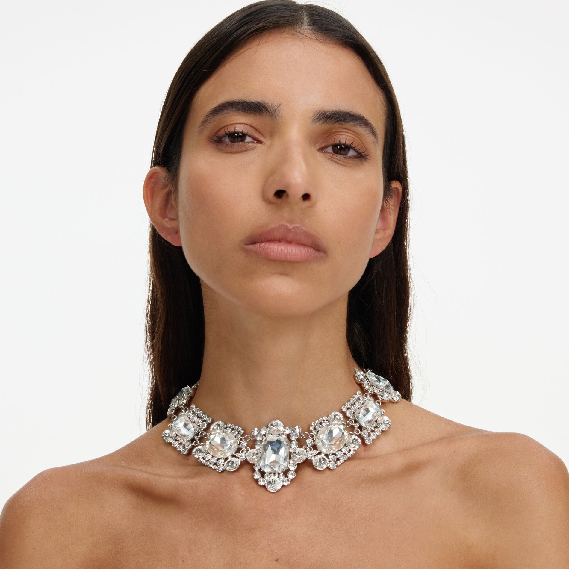 Silver Crystal Cluster Necklace