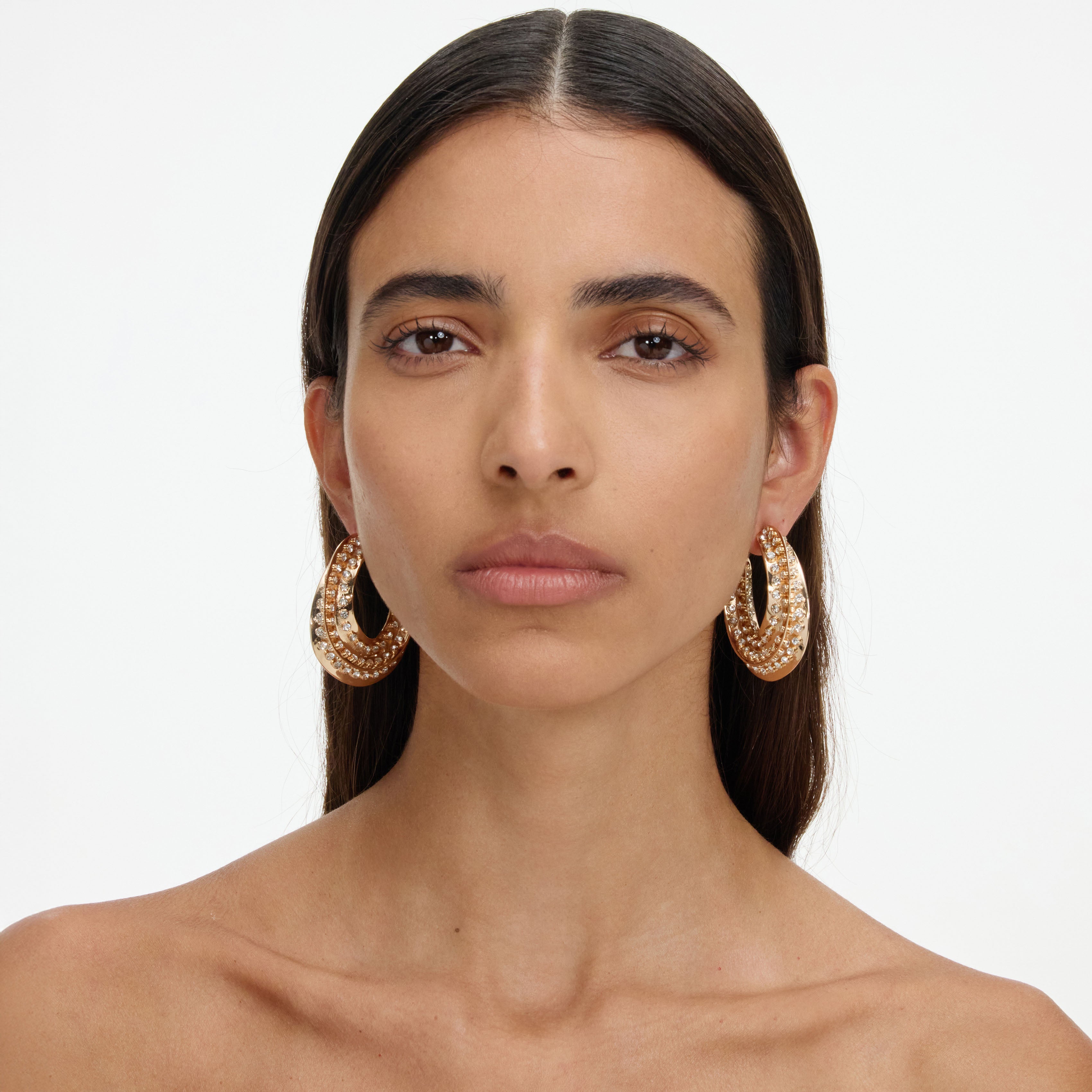 Crystal Gold Twisted Hoop Earrings