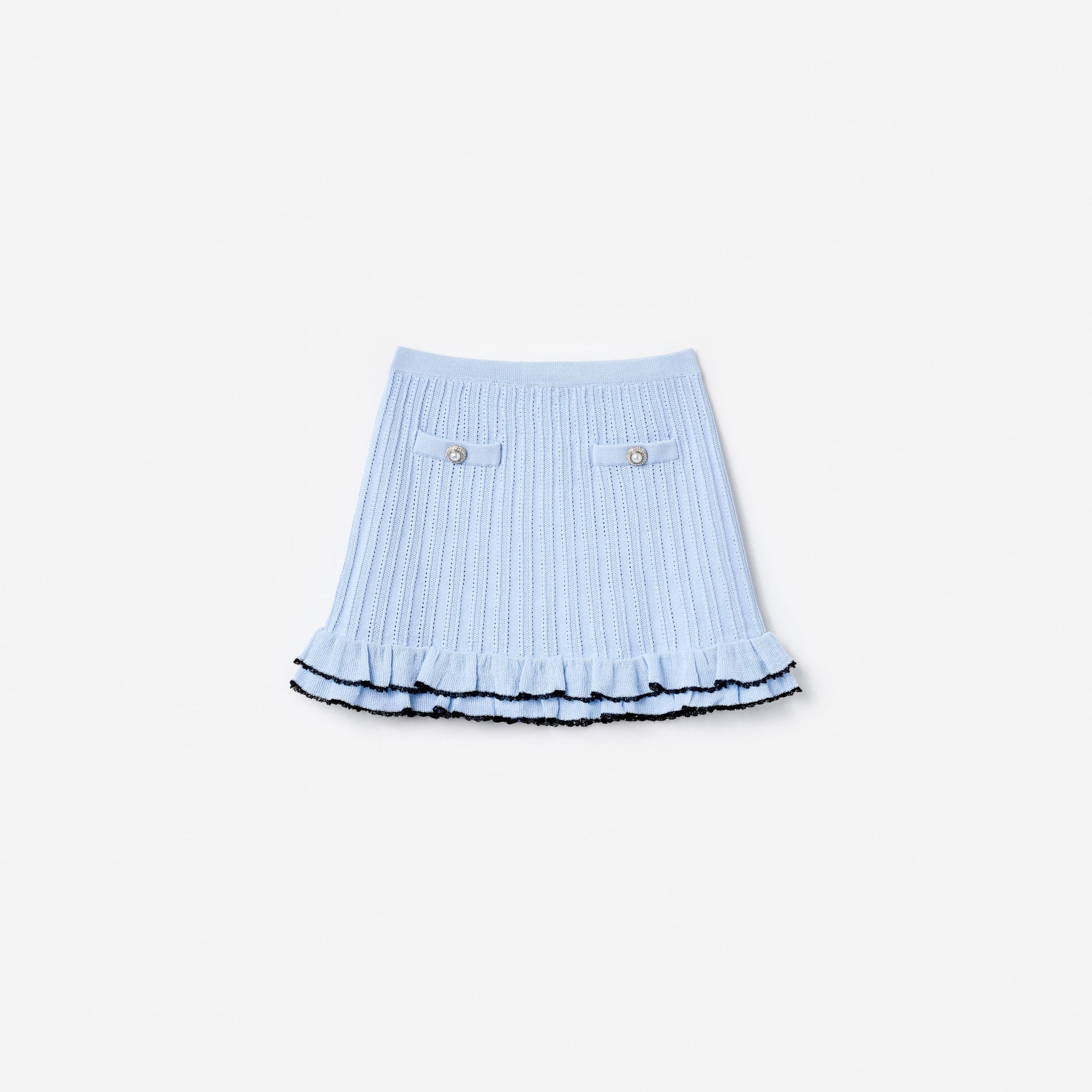 Blue Frill Trim Knit Skirt