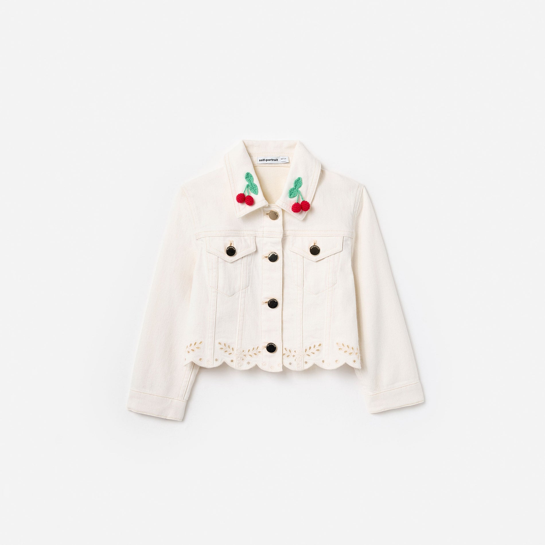 Cream Denim Cherry Motif Jacket