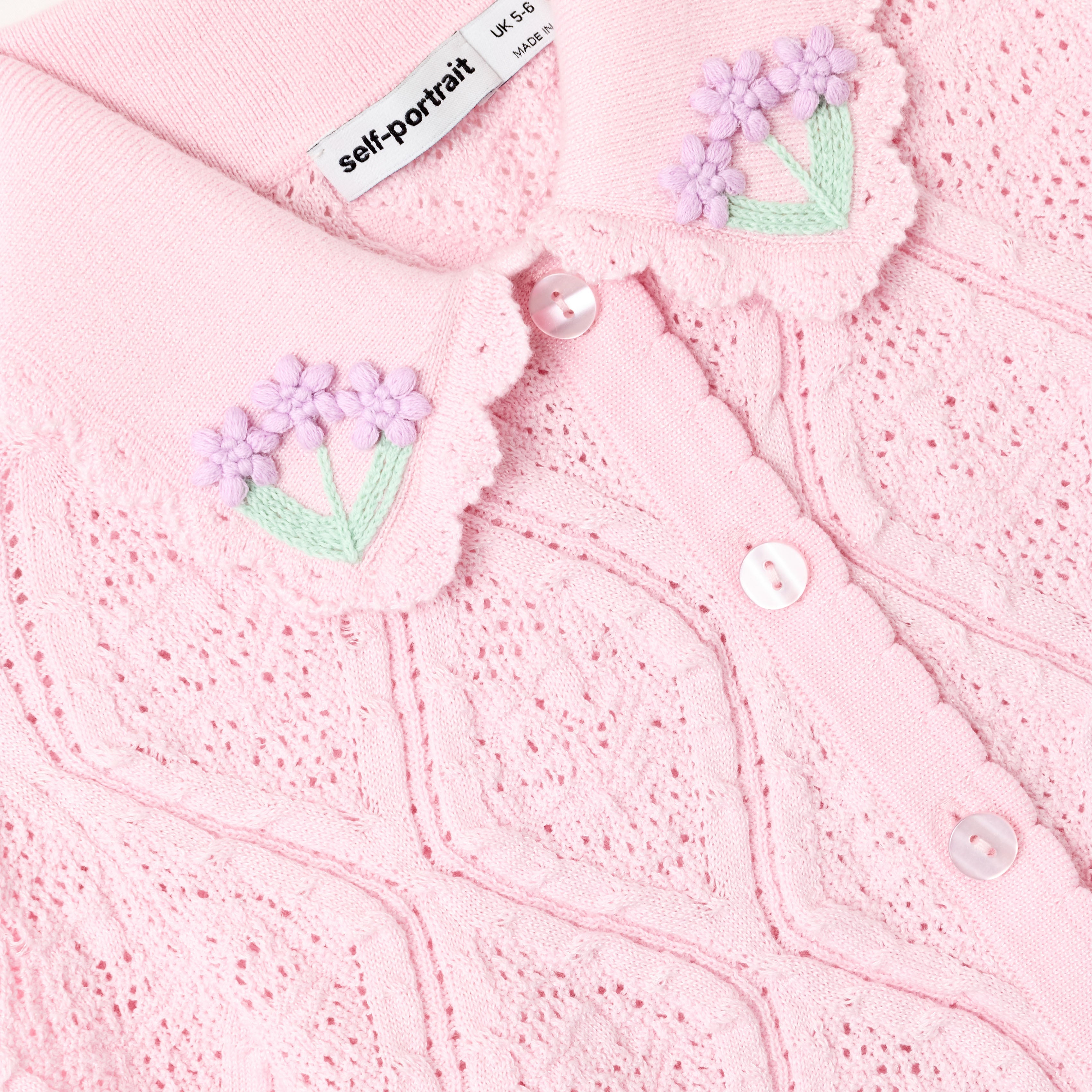 Pink Flower Embroidered Knit Top