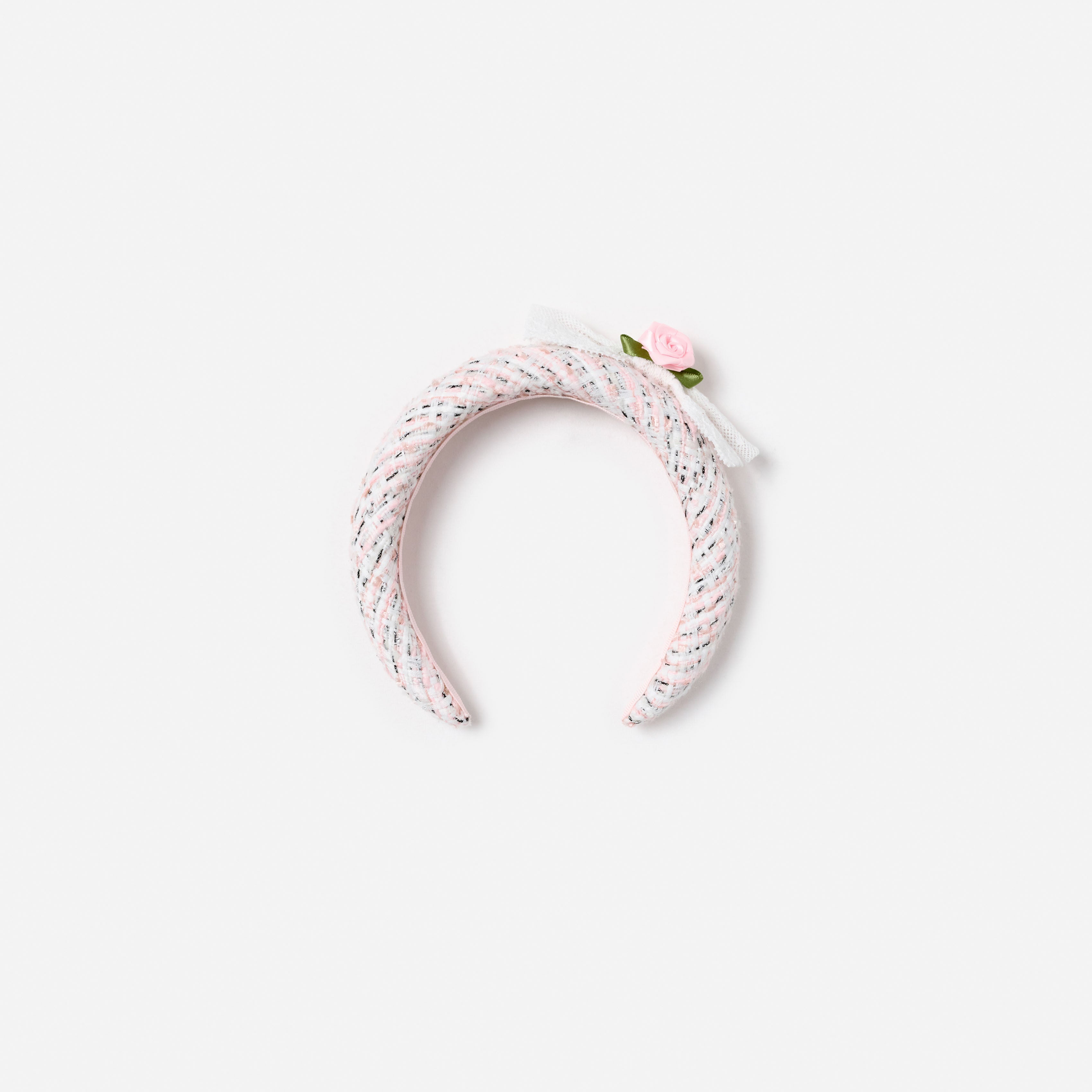 Pink Boucle Lace Bow Head Band