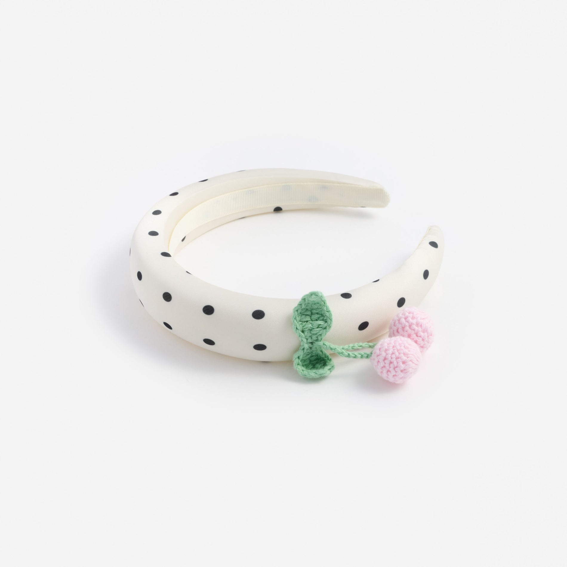 Cream Polka Dot Cherry Motif Headband
