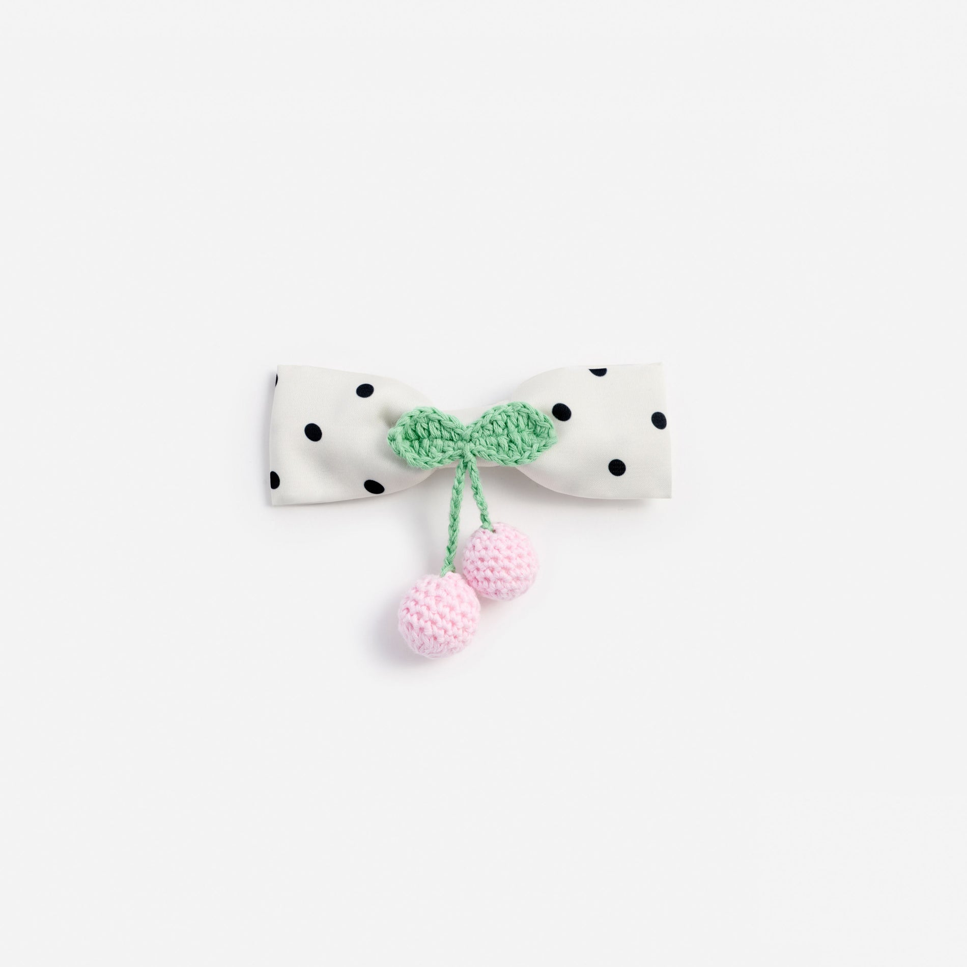 Cream Polka Dot Cherry Motif Hair Clip