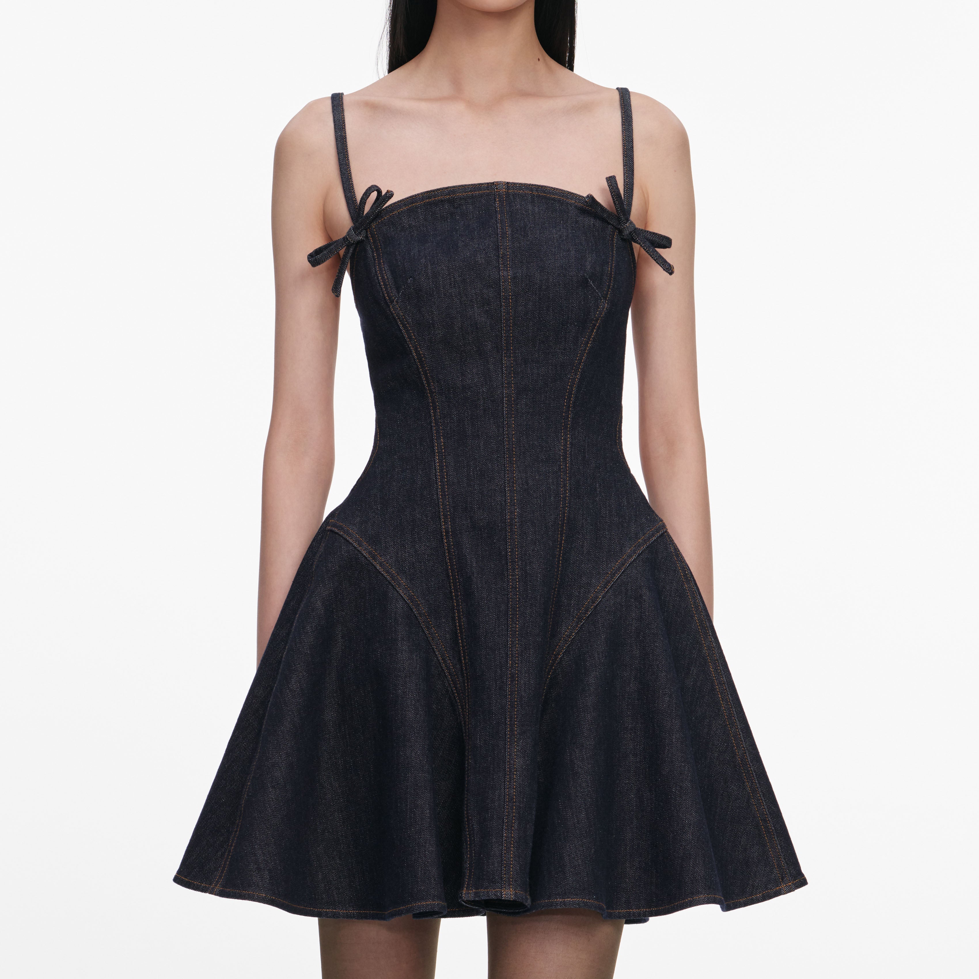 Indigo Denim Bow Mini Dress