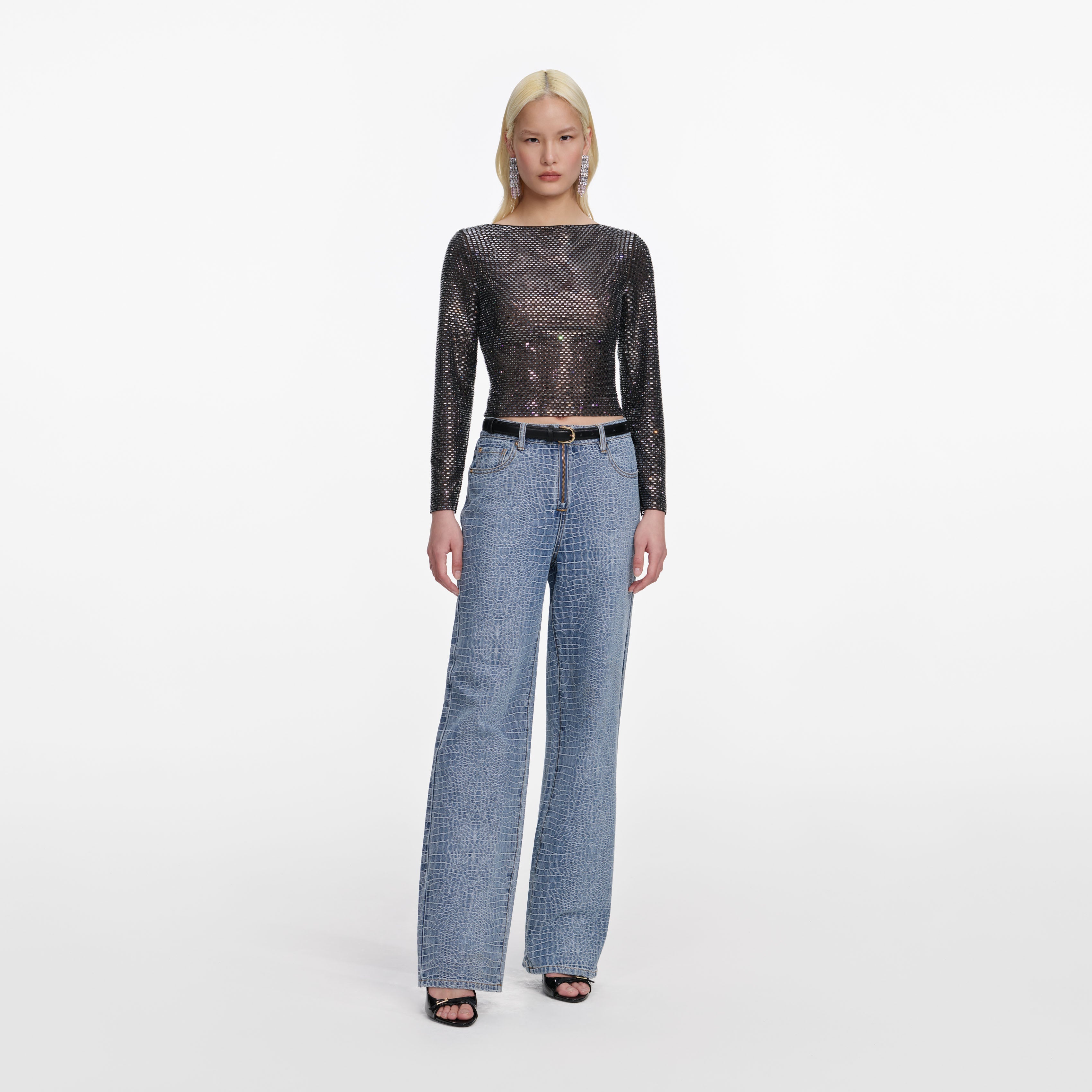 Croc Effect Straight Leg Jeans