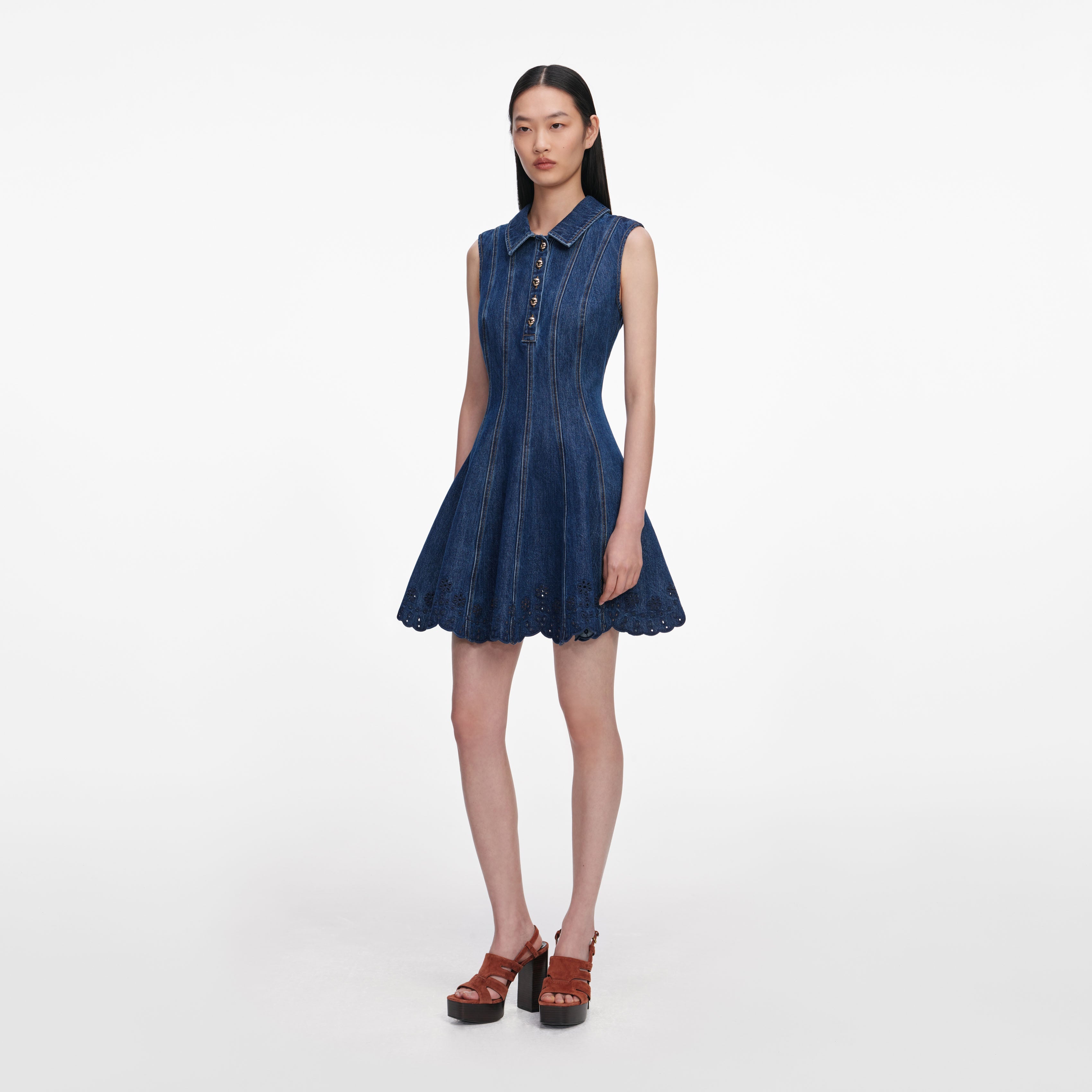 Denim Broderie Mini Dress