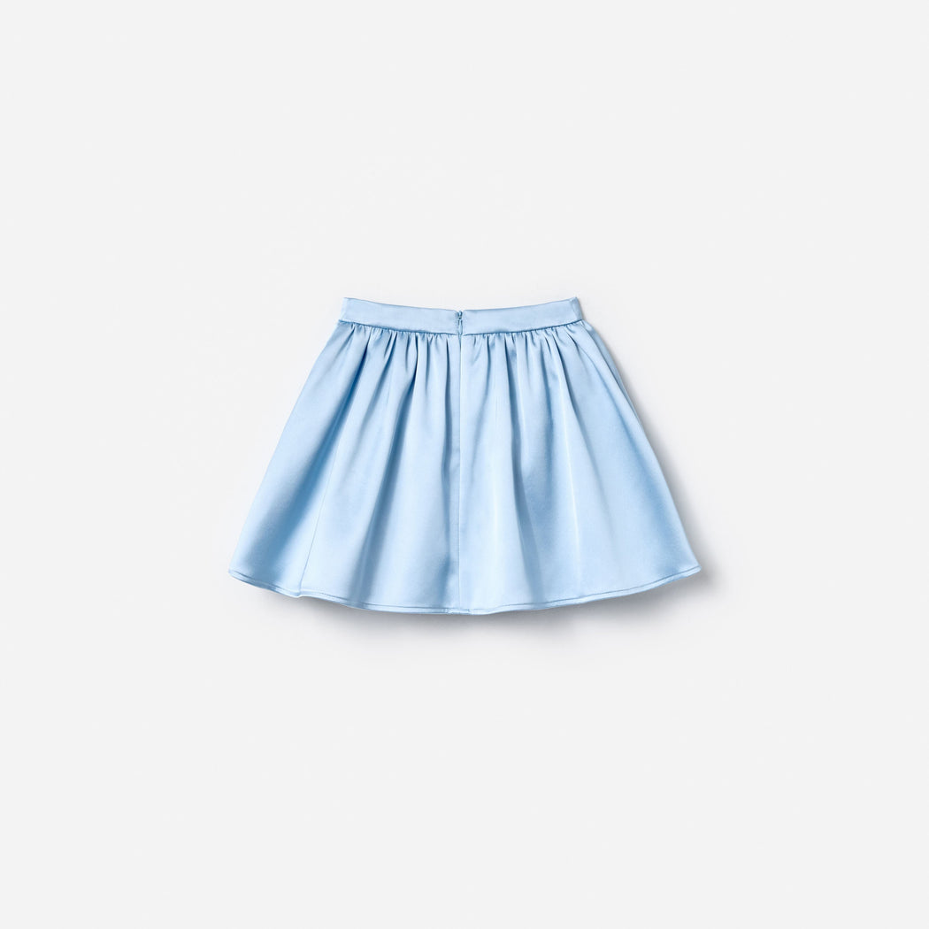 Blue Satin Sequin Flower Skirt