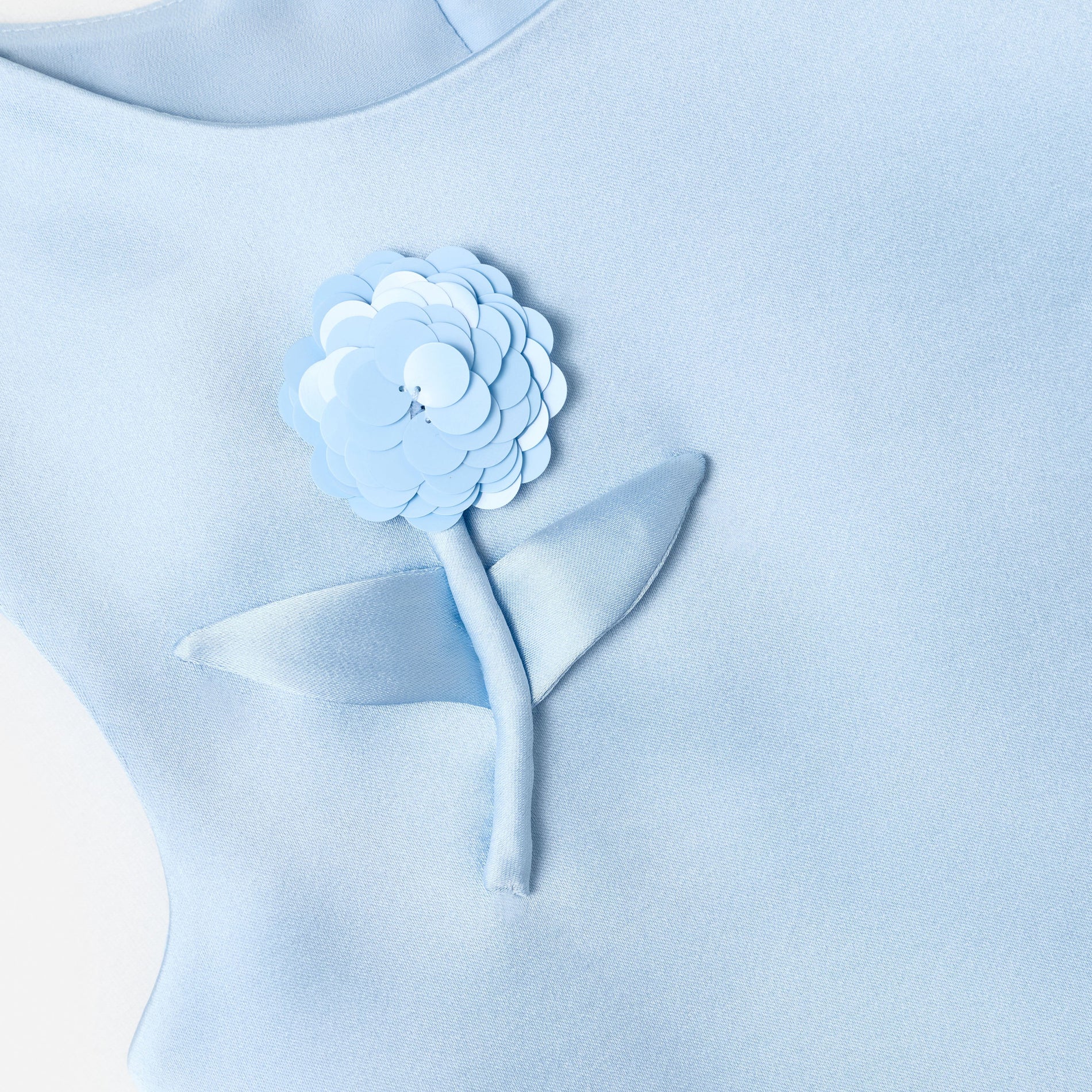 Blue Satin Sequin Flower Top