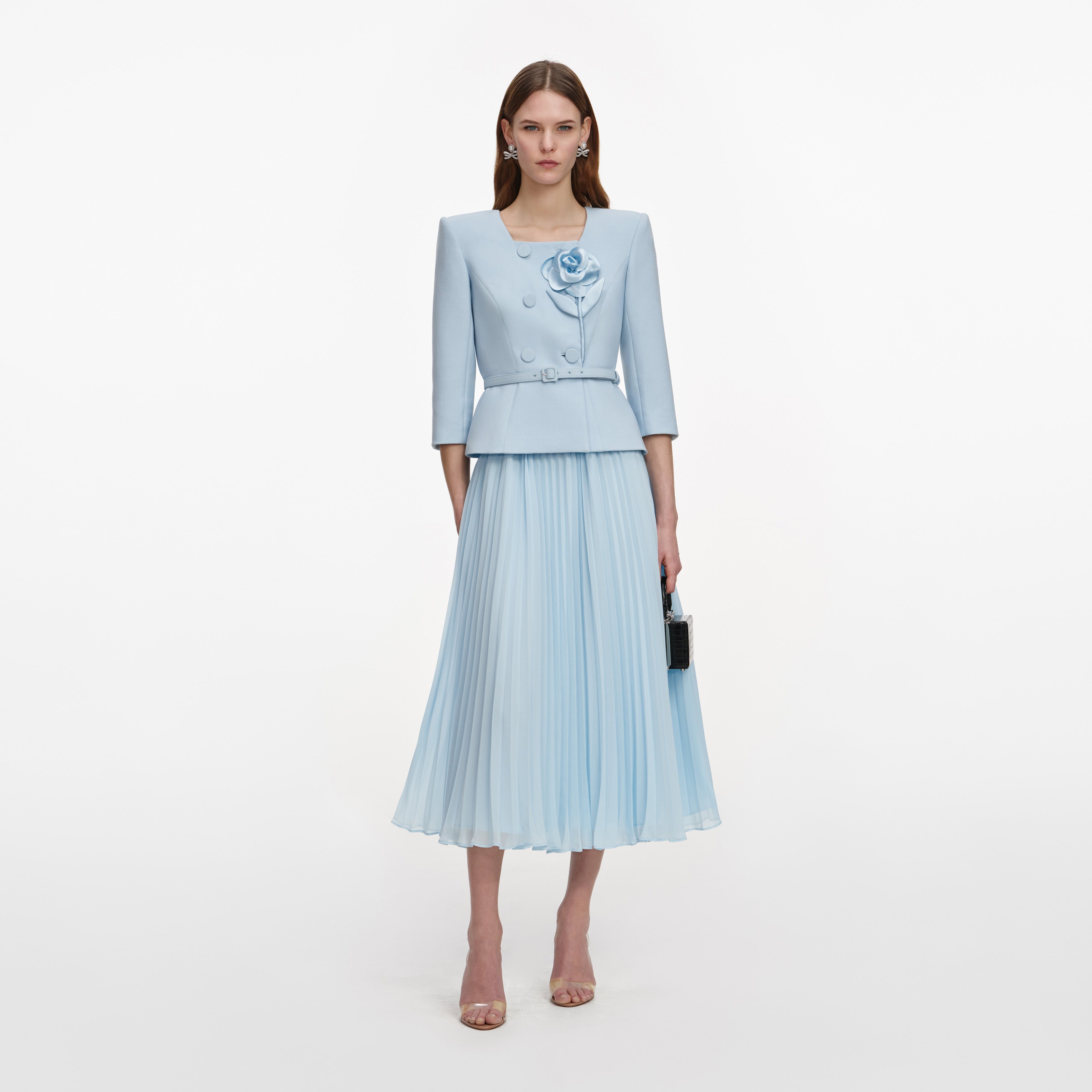 Blue 3D Flower Chiffon Midi Dress