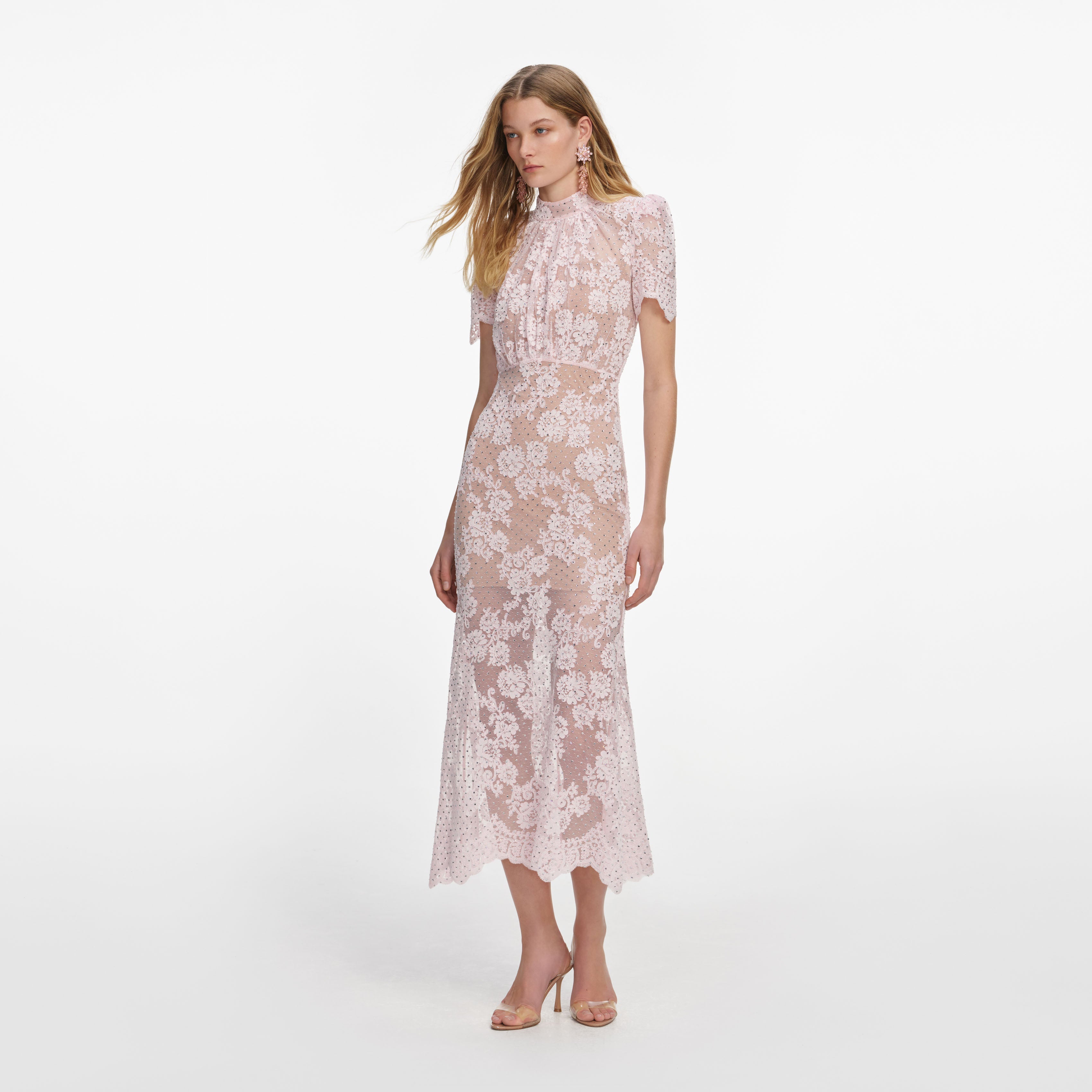 White Rhinestone Lace Maxi Dress – self-portrait-EU