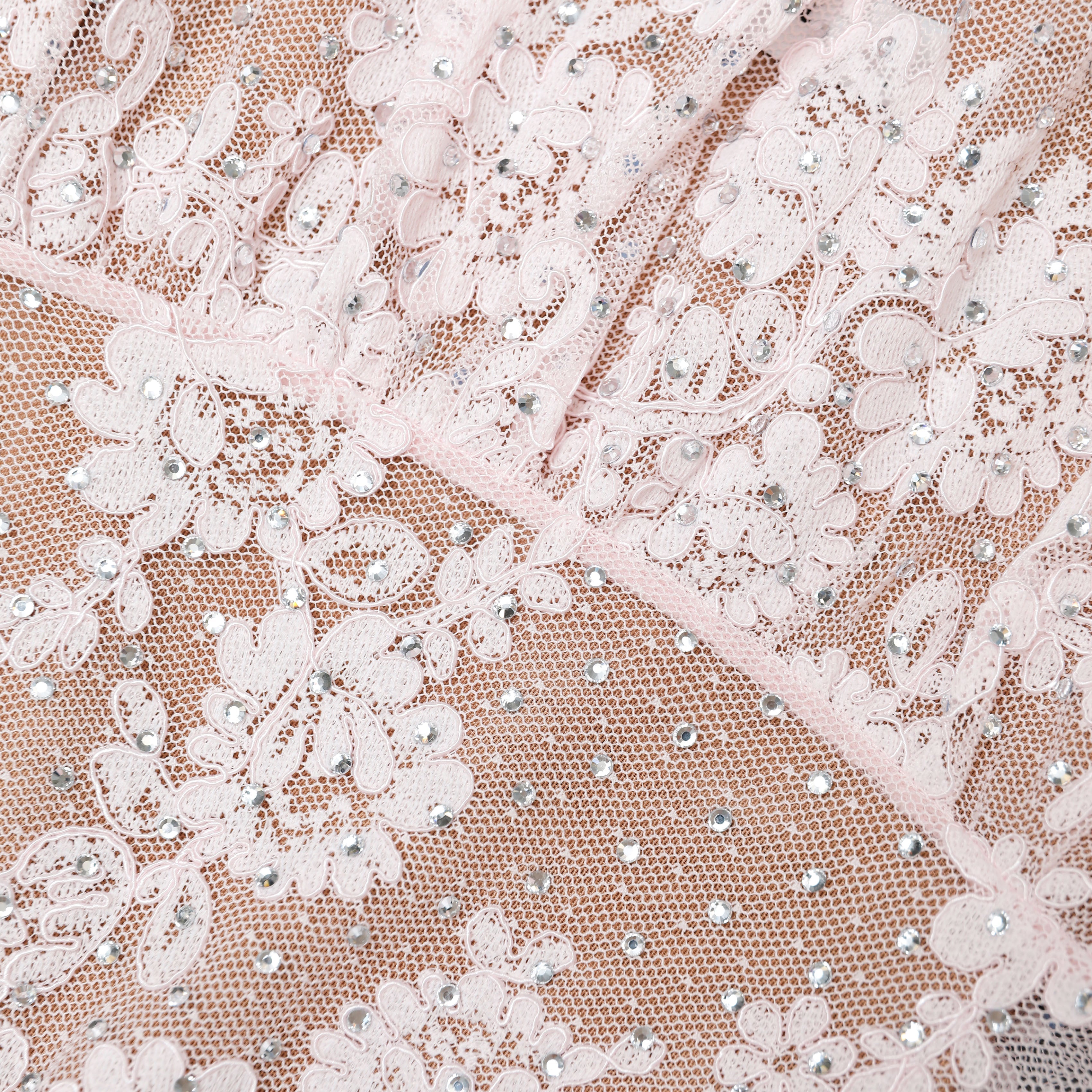 Pink Rhinestone Lace Midi Dress