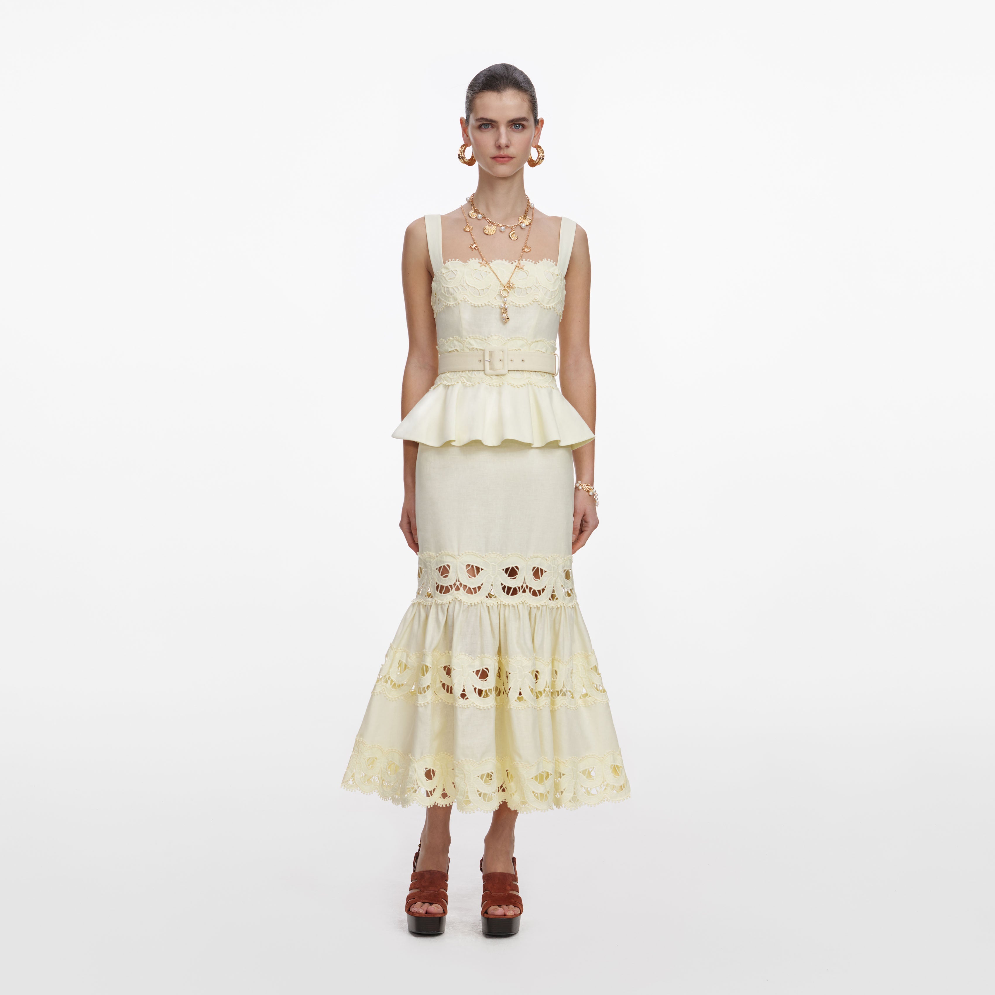 Yellow Cotton Midi Dress – self-portrait-EU